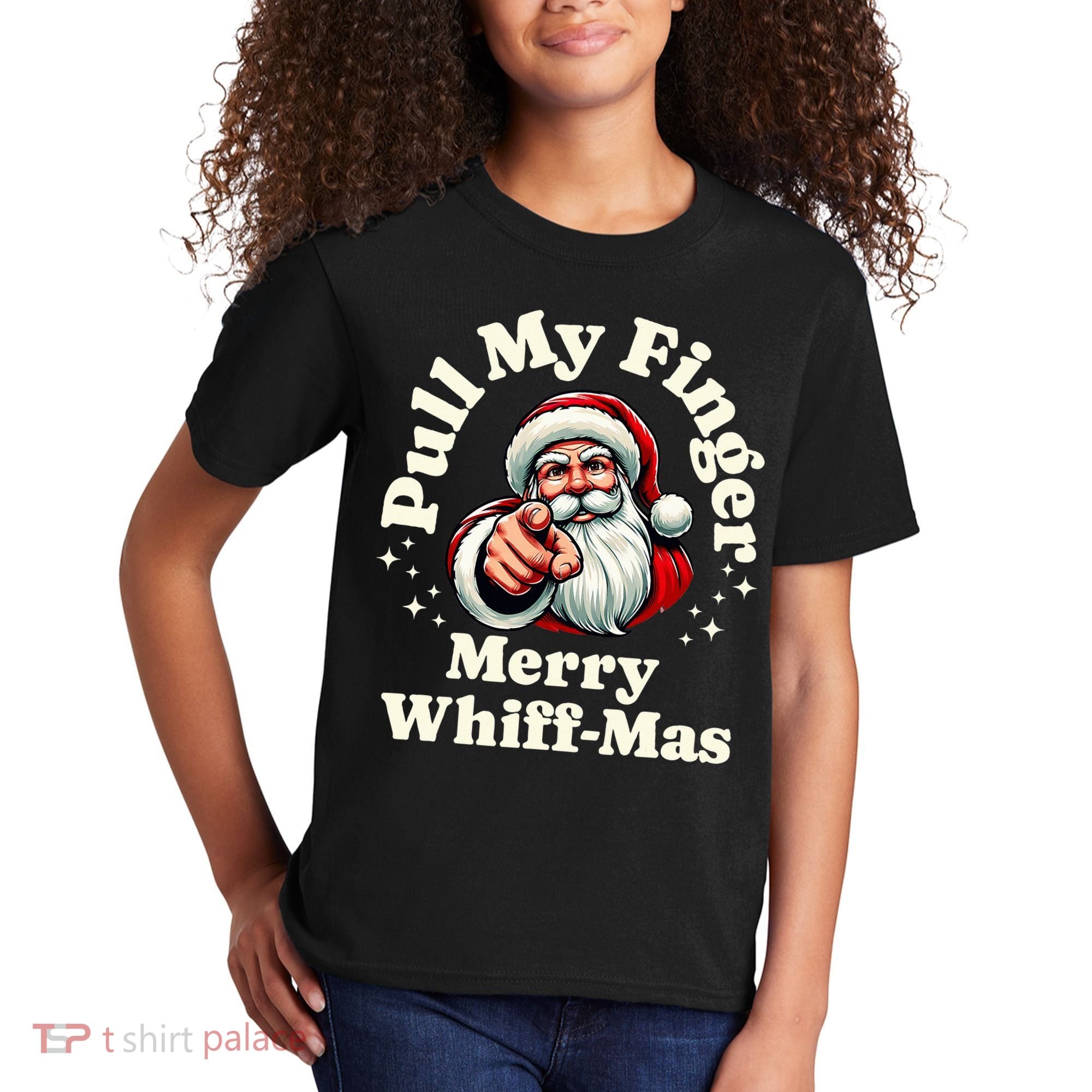 Santa Pull My Finger Christmas Holiday Fart Joke Kids T-Shirt