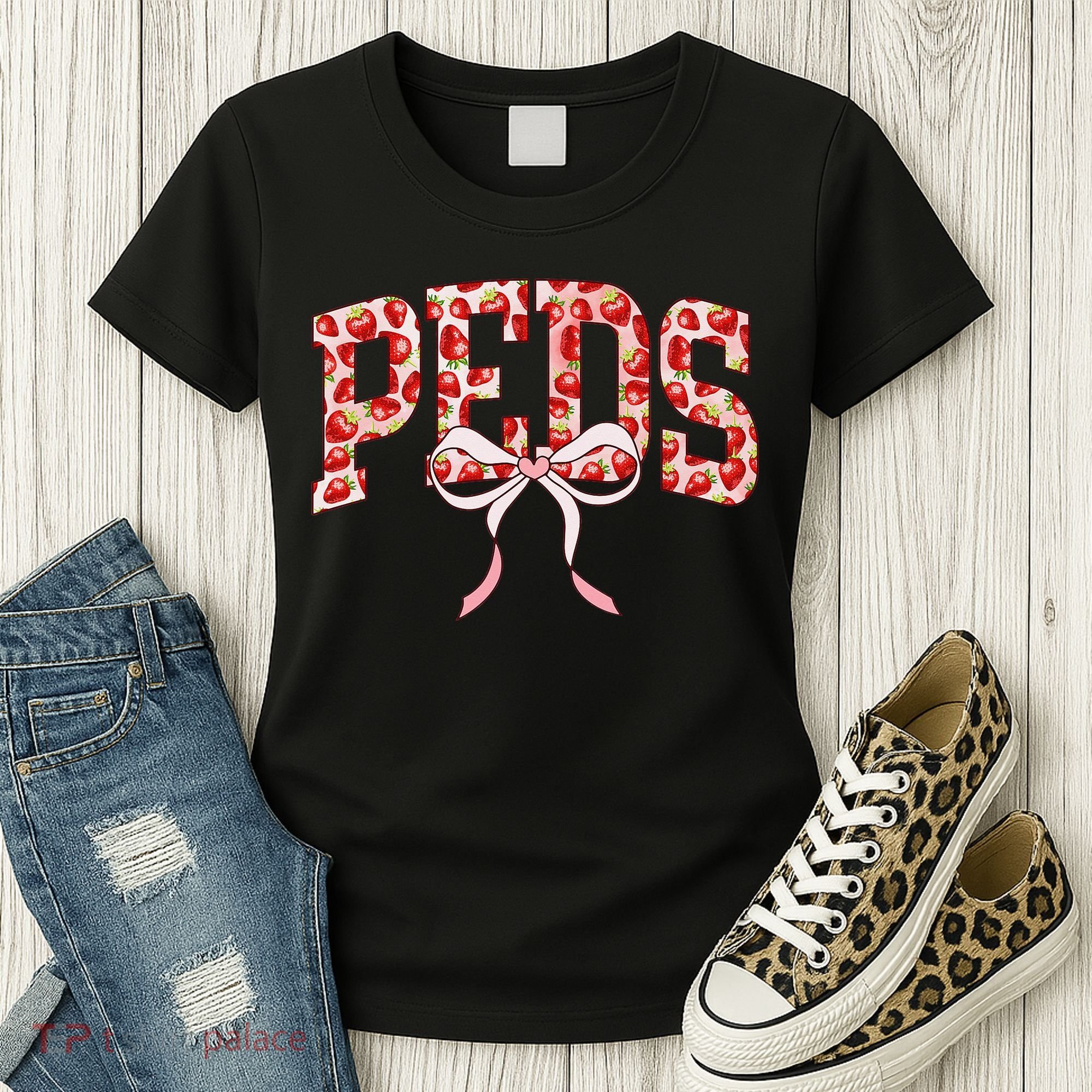 Strawberry Pediatrics Nurse Coquette Bow PEDS RN Nursing Women's T-Shirt