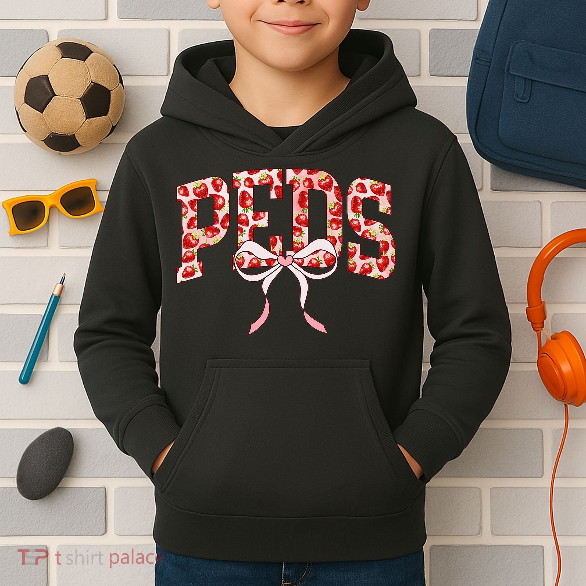 Strawberry Pediatrics Nurse Coquette Bow PEDS RN Nursing Kids Hoodie