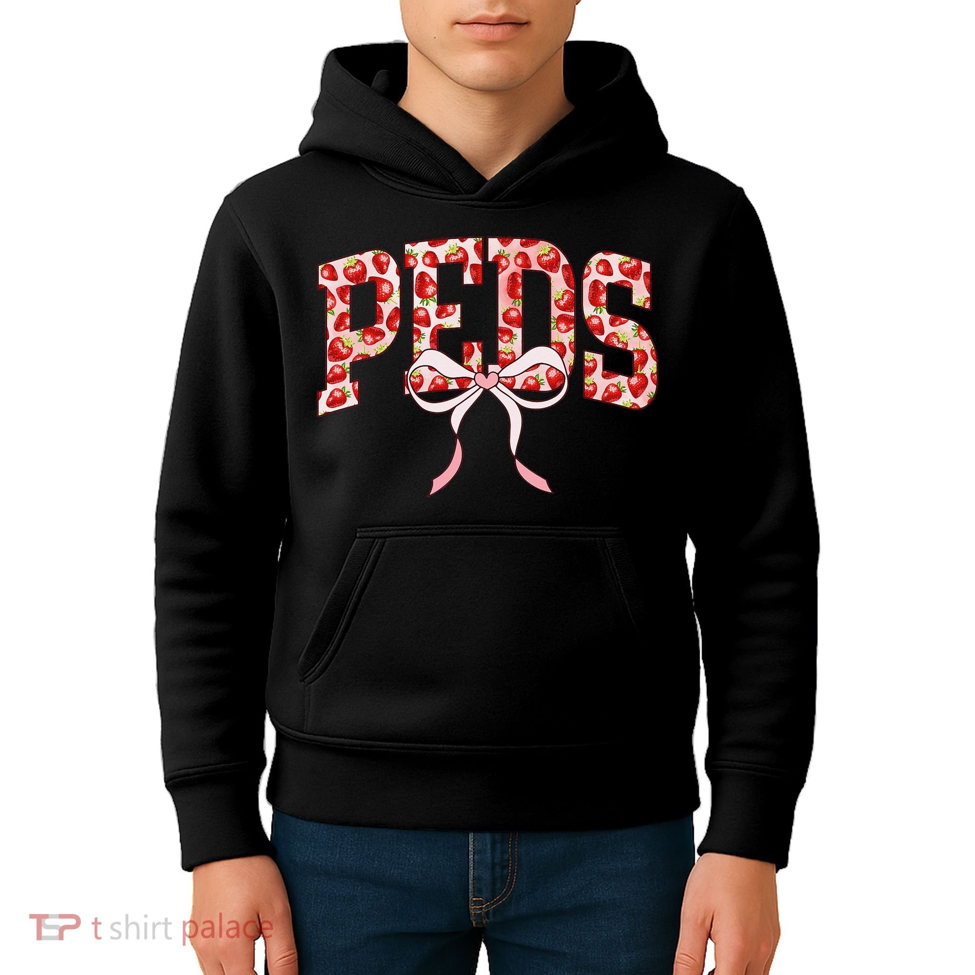 Strawberry Pediatrics Nurse Coquette Bow PEDS RN Nursing Kids Hoodie