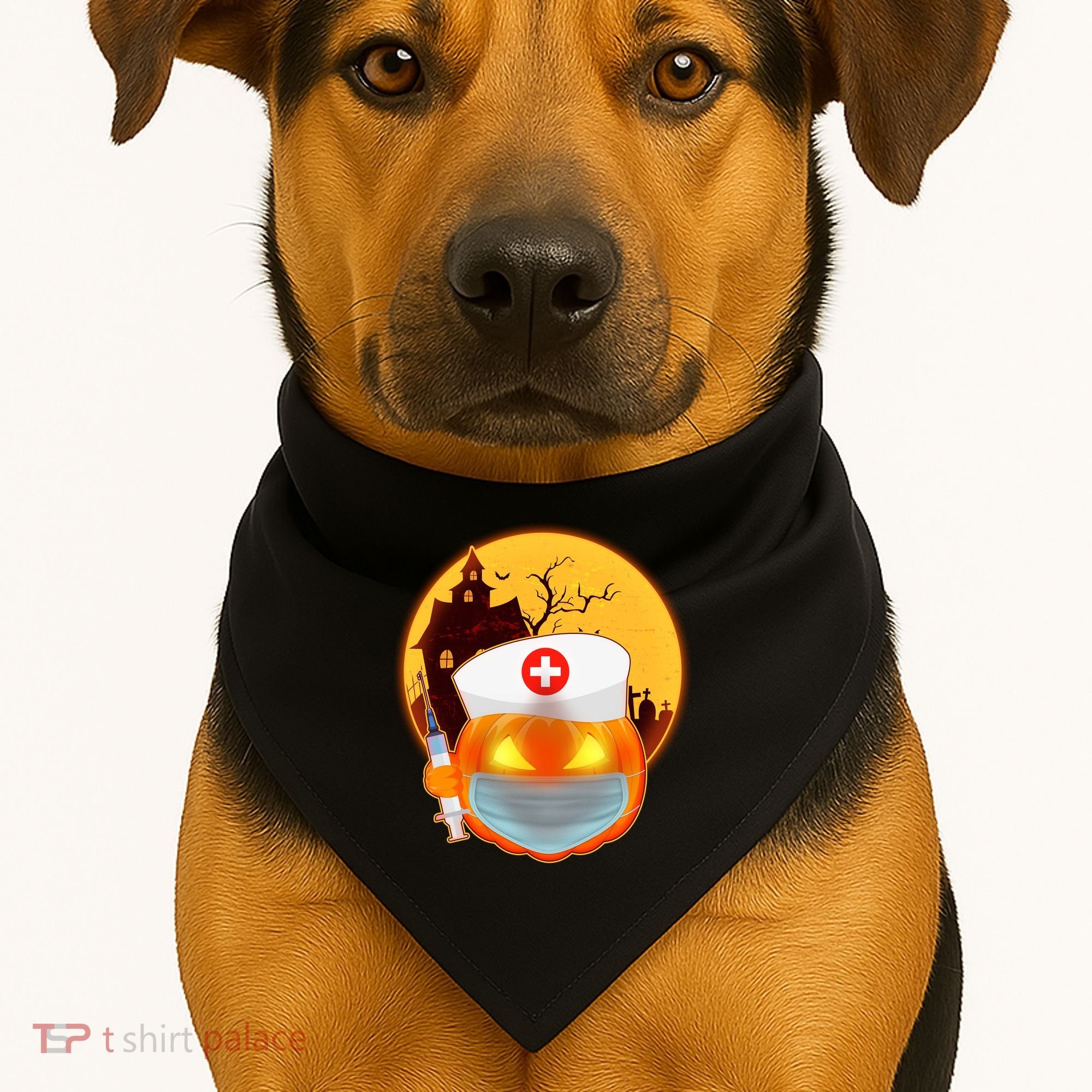 Spooky Halloween Nurse Pumpkin USA-Made Doggie Bandana