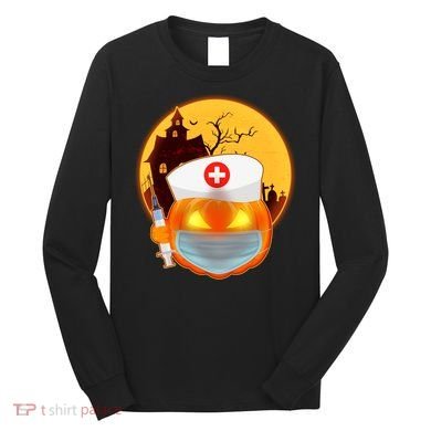 Spooky Halloween Nurse Pumpkin Long Sleeve Shirt