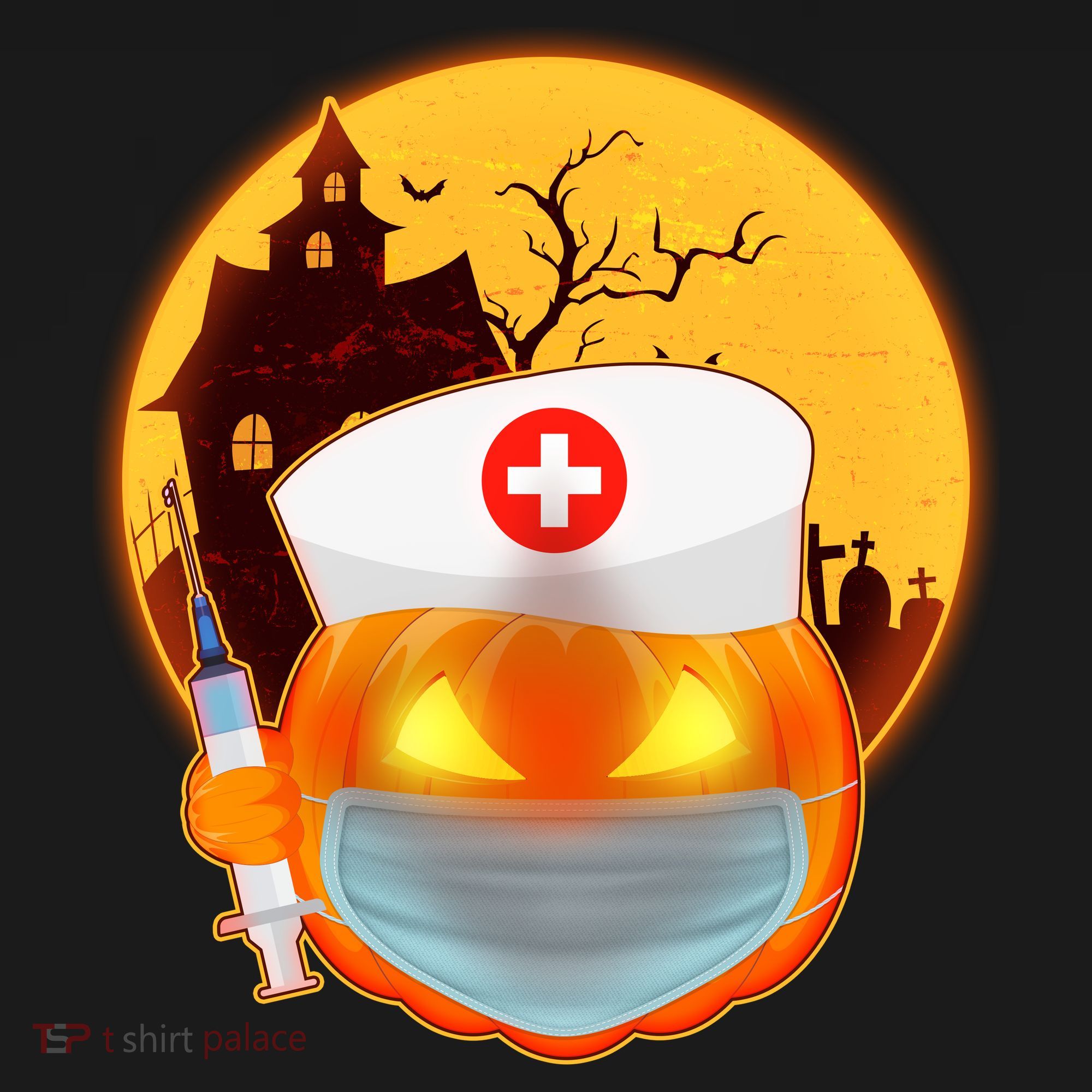 Spooky Halloween Nurse Pumpkin Long Sleeve Shirt
