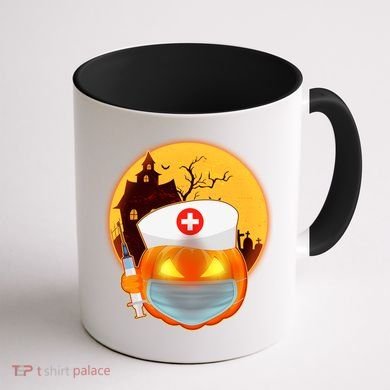 Spooky Halloween Nurse Pumpkin Coffee Mug back