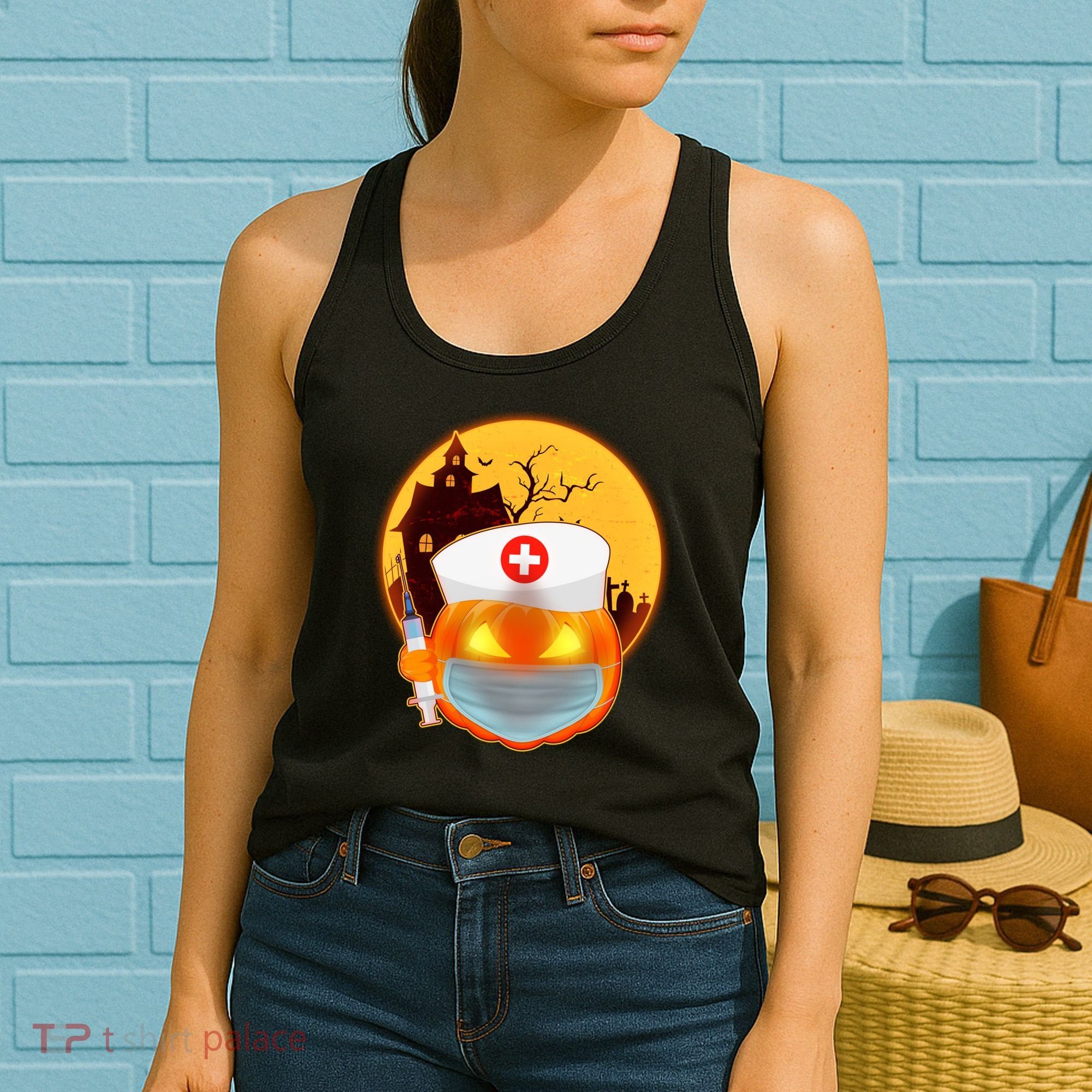 Spooky Halloween Nurse Pumpkin Women's Tank Top