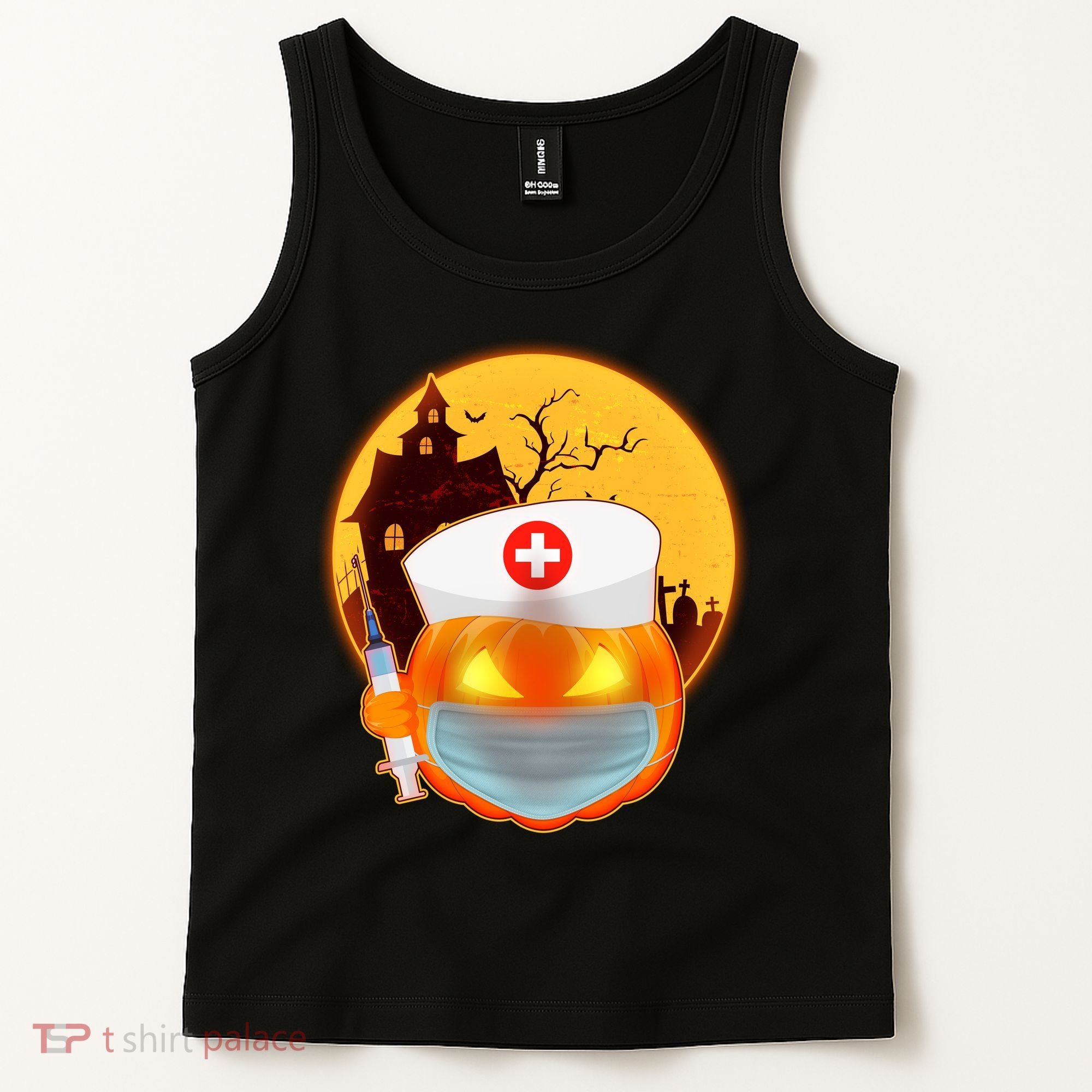 Spooky Halloween Nurse Pumpkin Tank Top