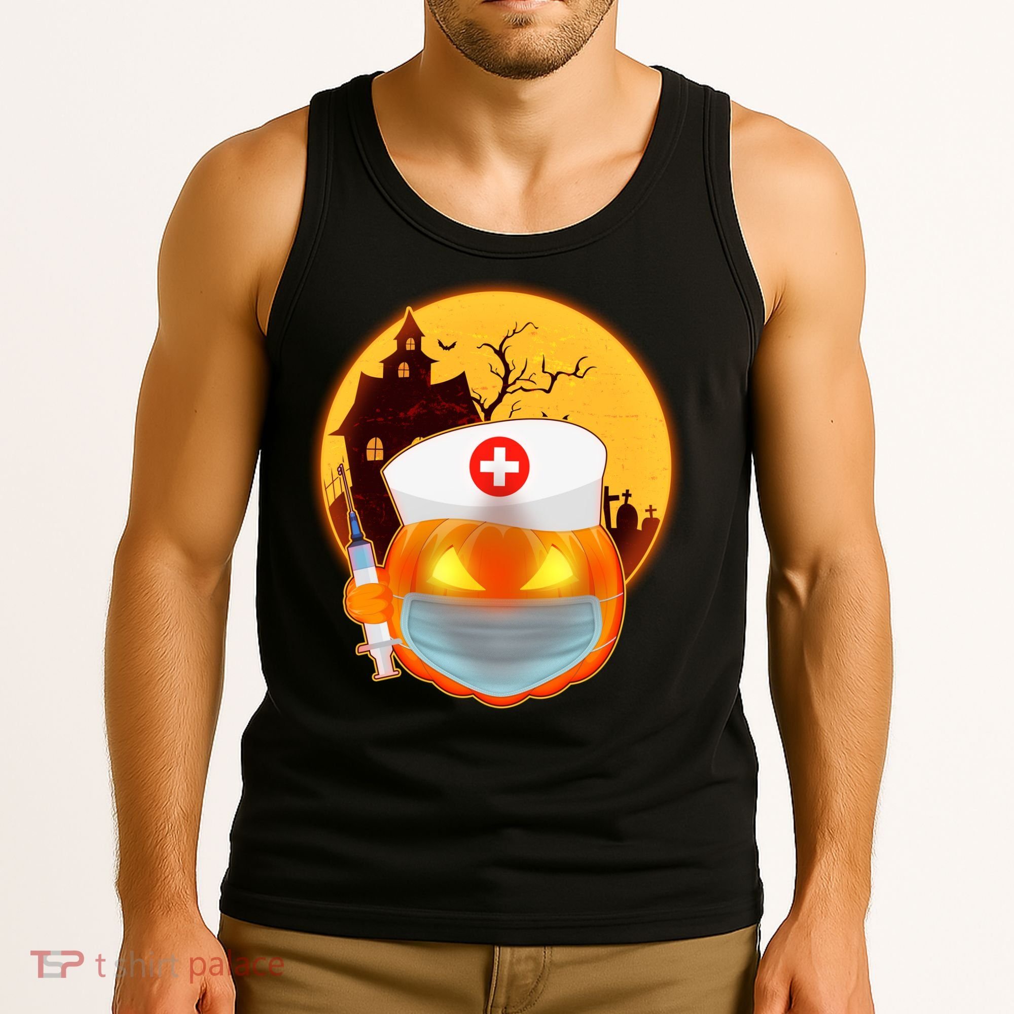 Spooky Halloween Nurse Pumpkin Tank Top