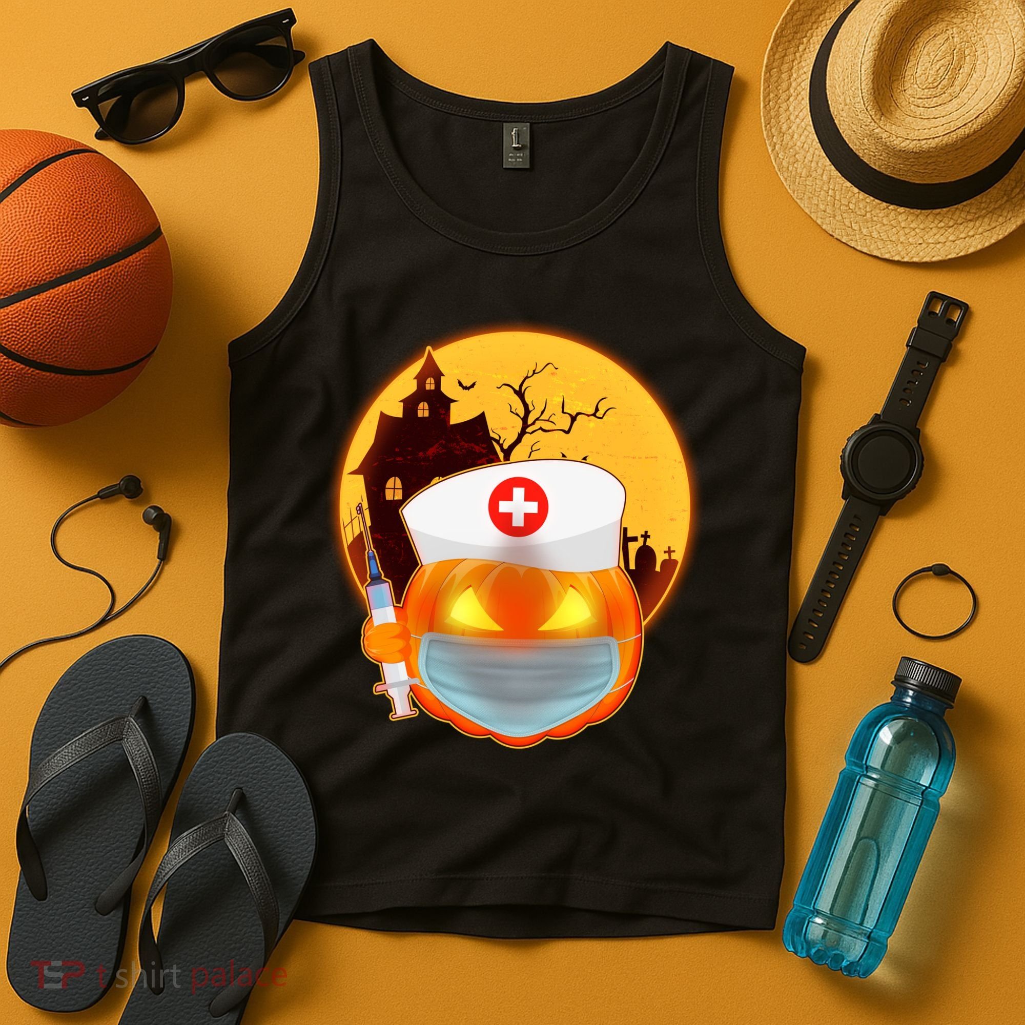 Spooky Halloween Nurse Pumpkin Tank Top
