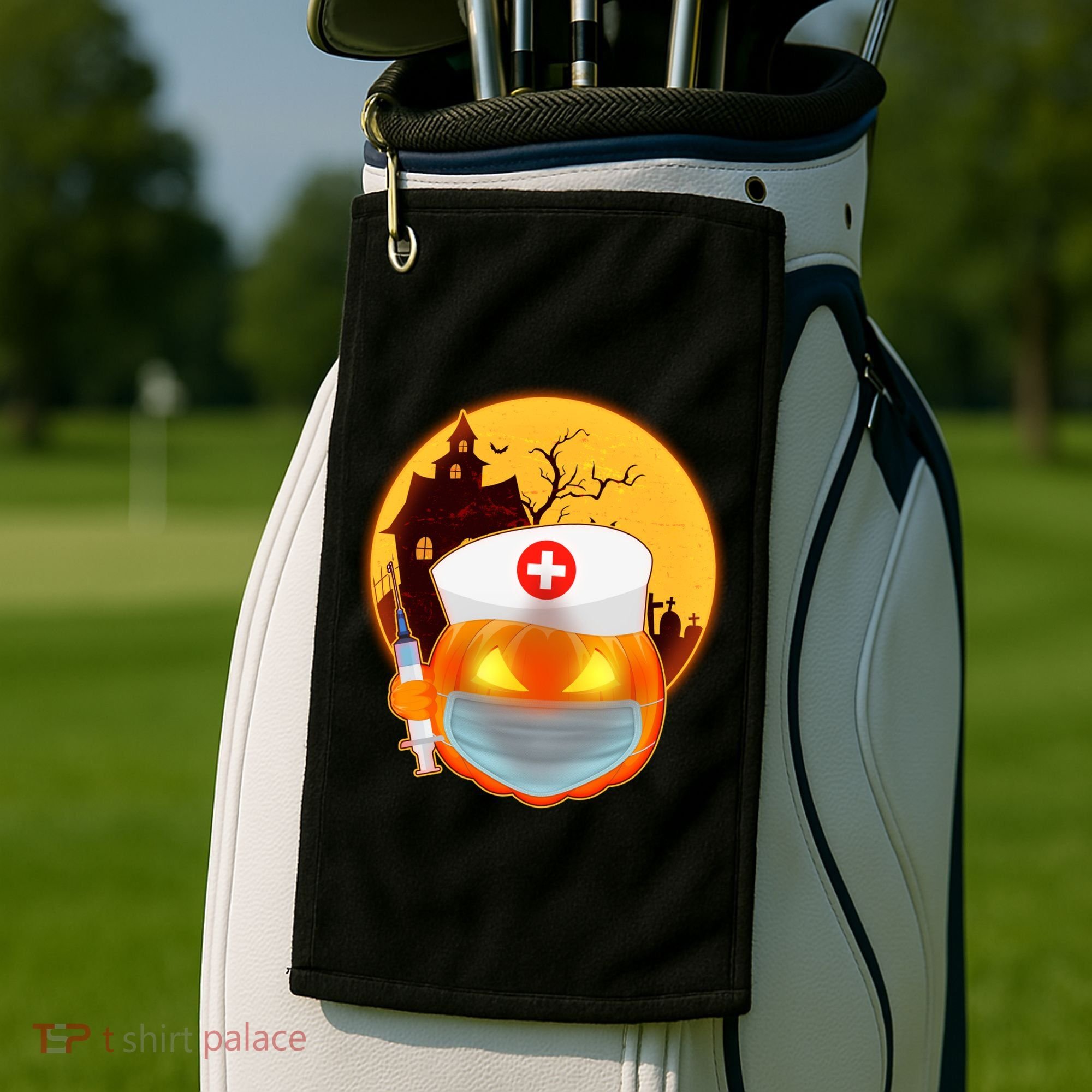 Spooky Halloween Nurse Pumpkin Golf Towel