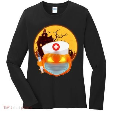 Spooky Halloween Nurse Pumpkin Women's Long Sleeve Shirt