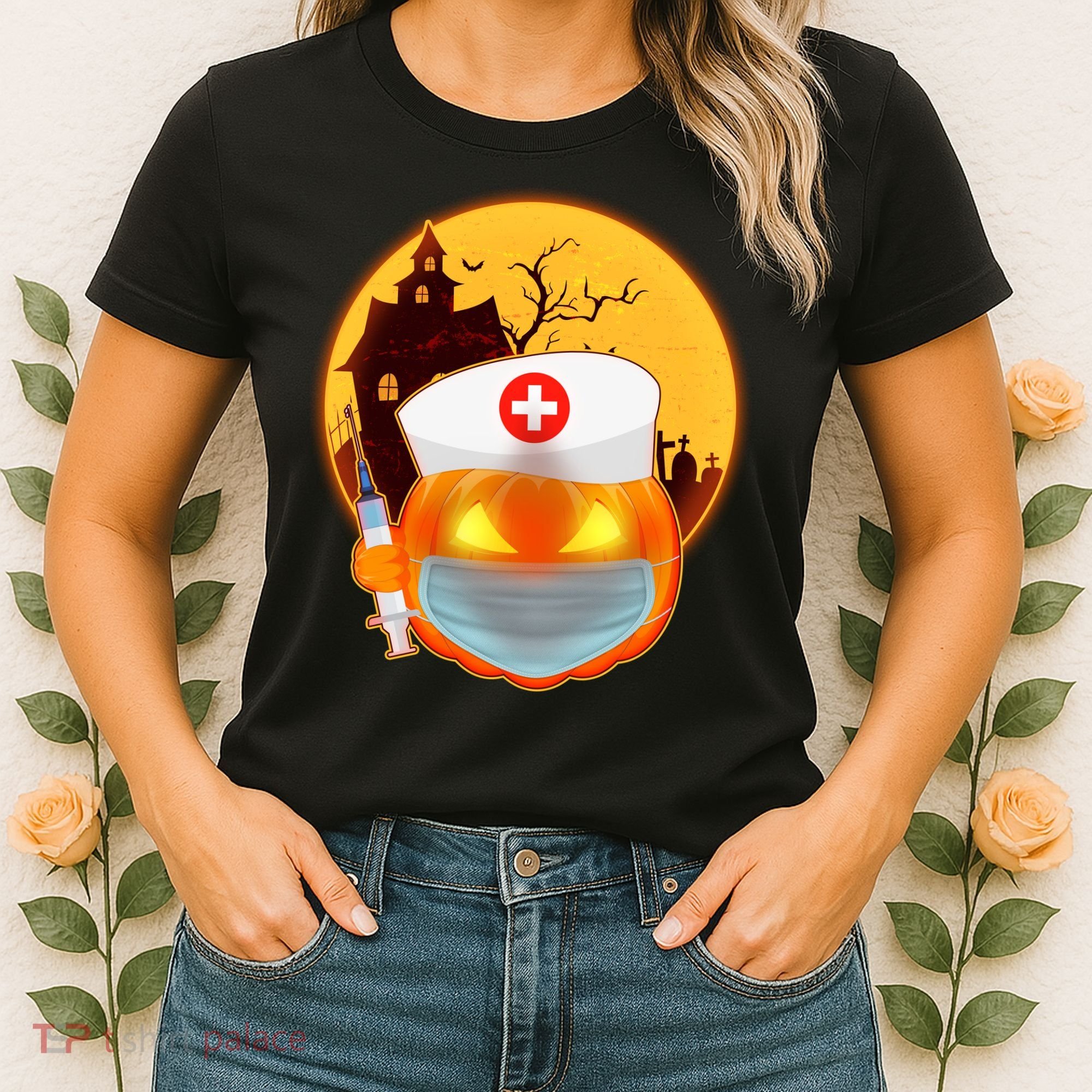 Spooky Halloween Nurse Pumpkin Women's T-Shirt