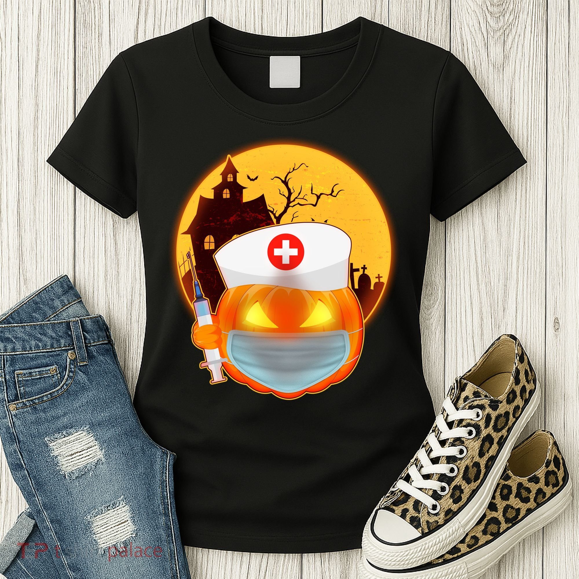 Spooky Halloween Nurse Pumpkin Women's T-Shirt