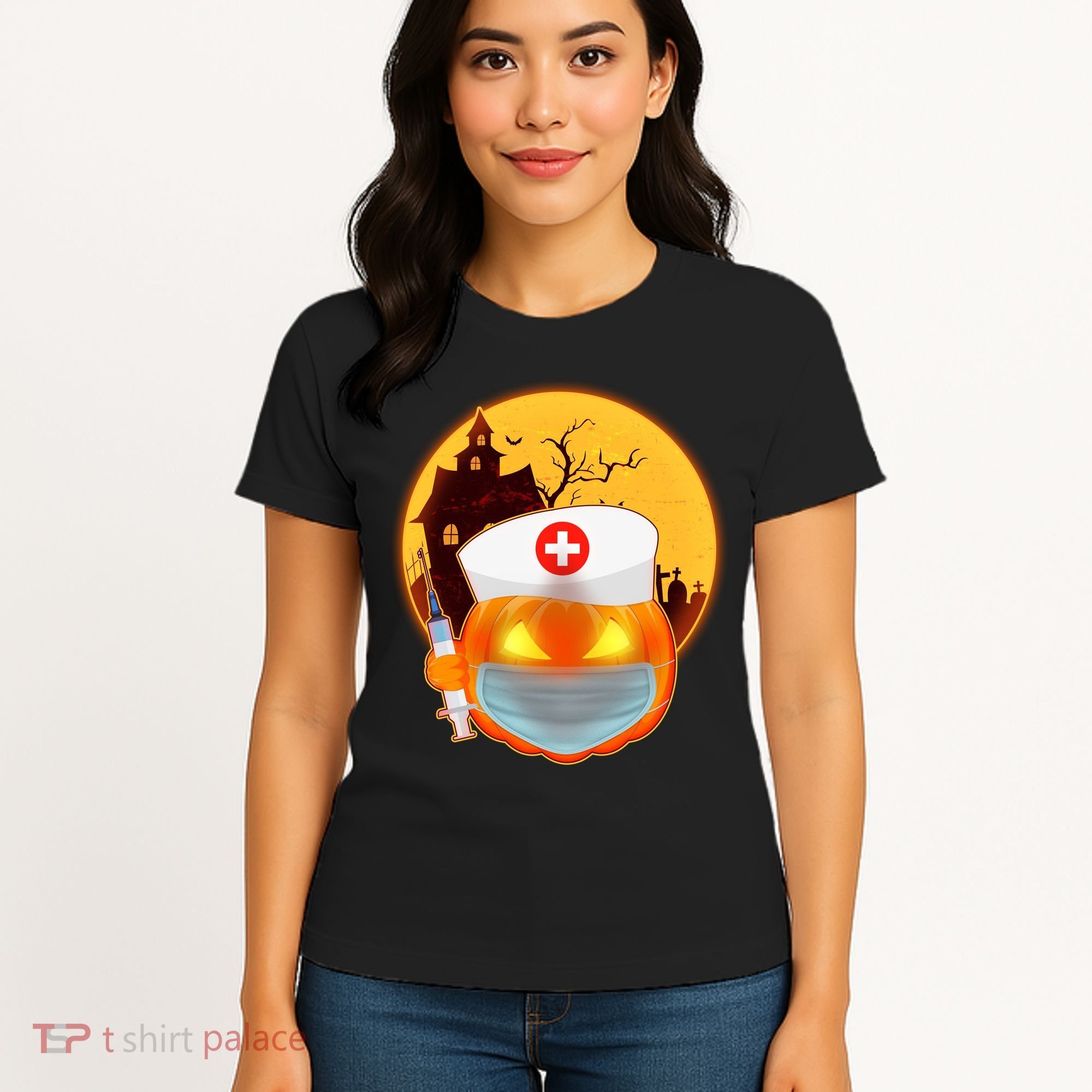 Spooky Halloween Nurse Pumpkin Women's T-Shirt