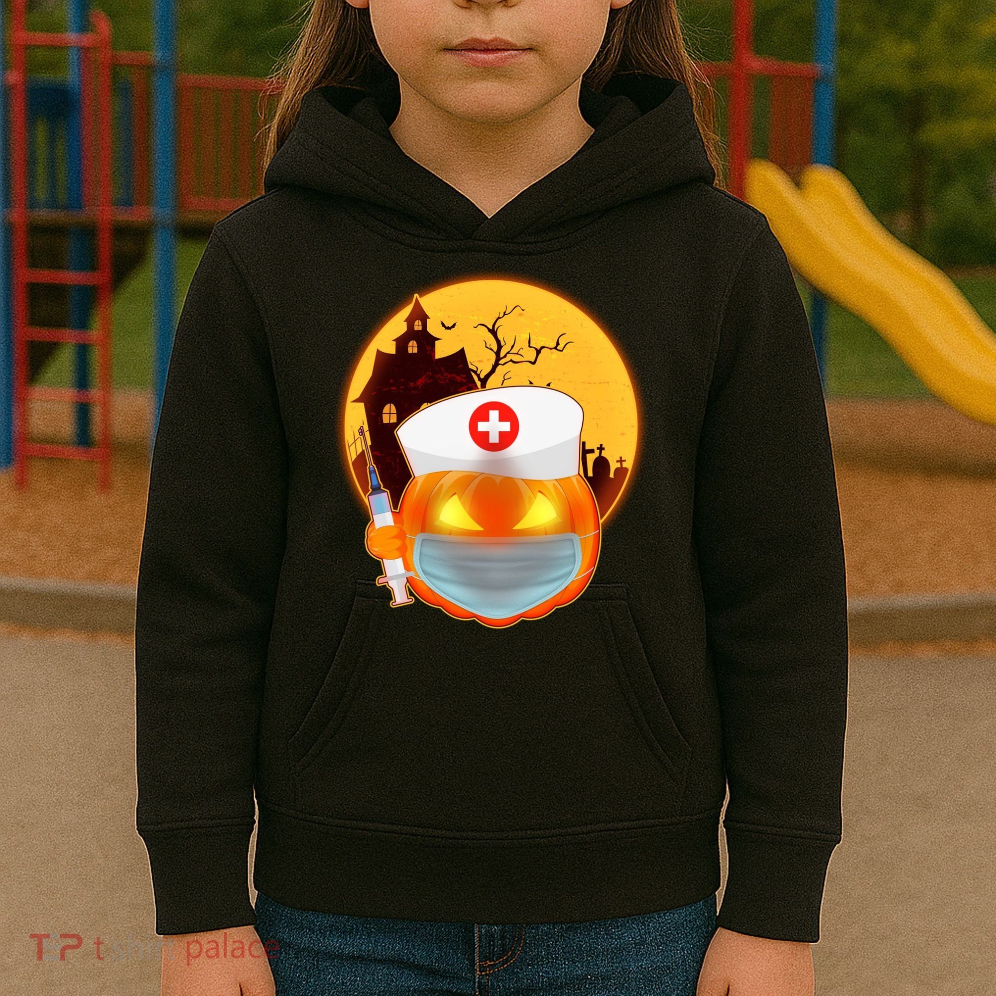 Spooky Halloween Nurse Pumpkin Kids Hoodie