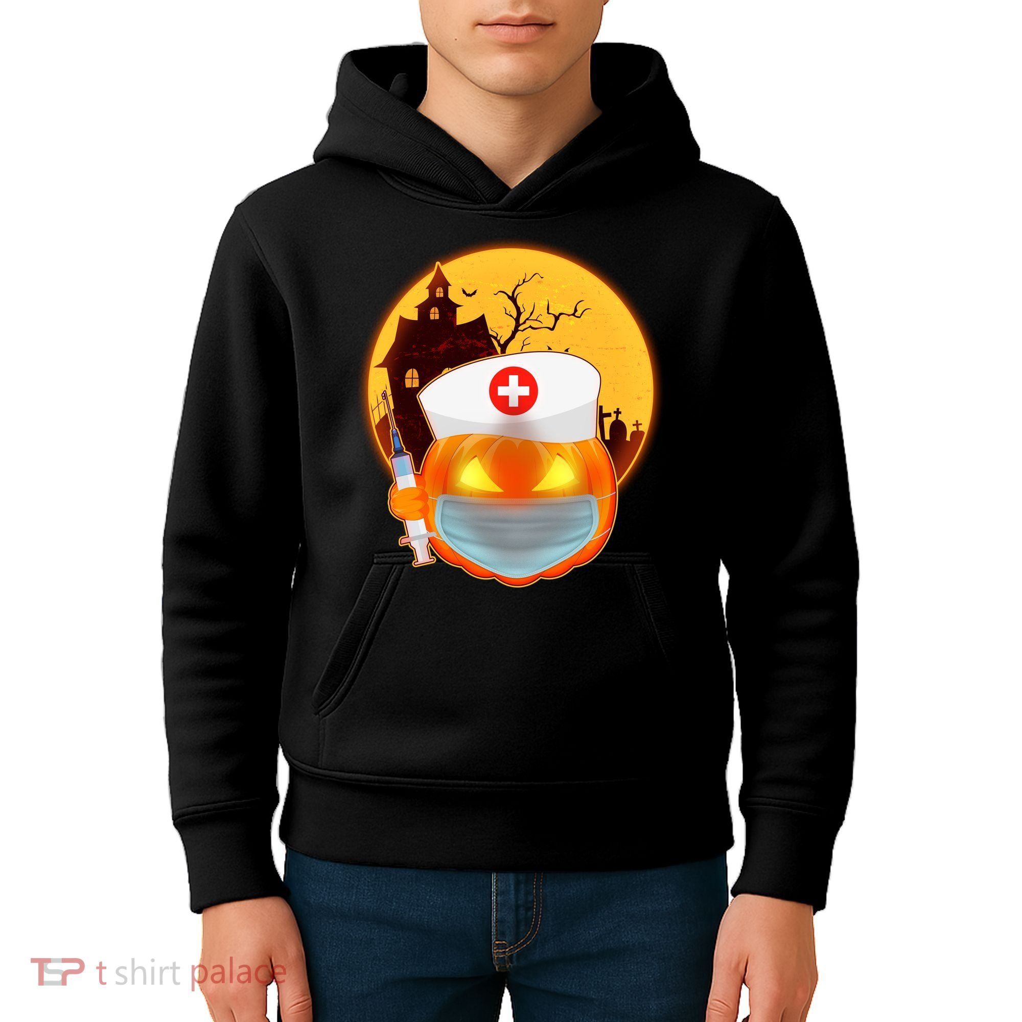 Spooky Halloween Nurse Pumpkin Kids Hoodie