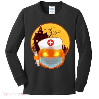 Spooky Halloween Nurse Pumpkin Kids Long Sleeve Shirt