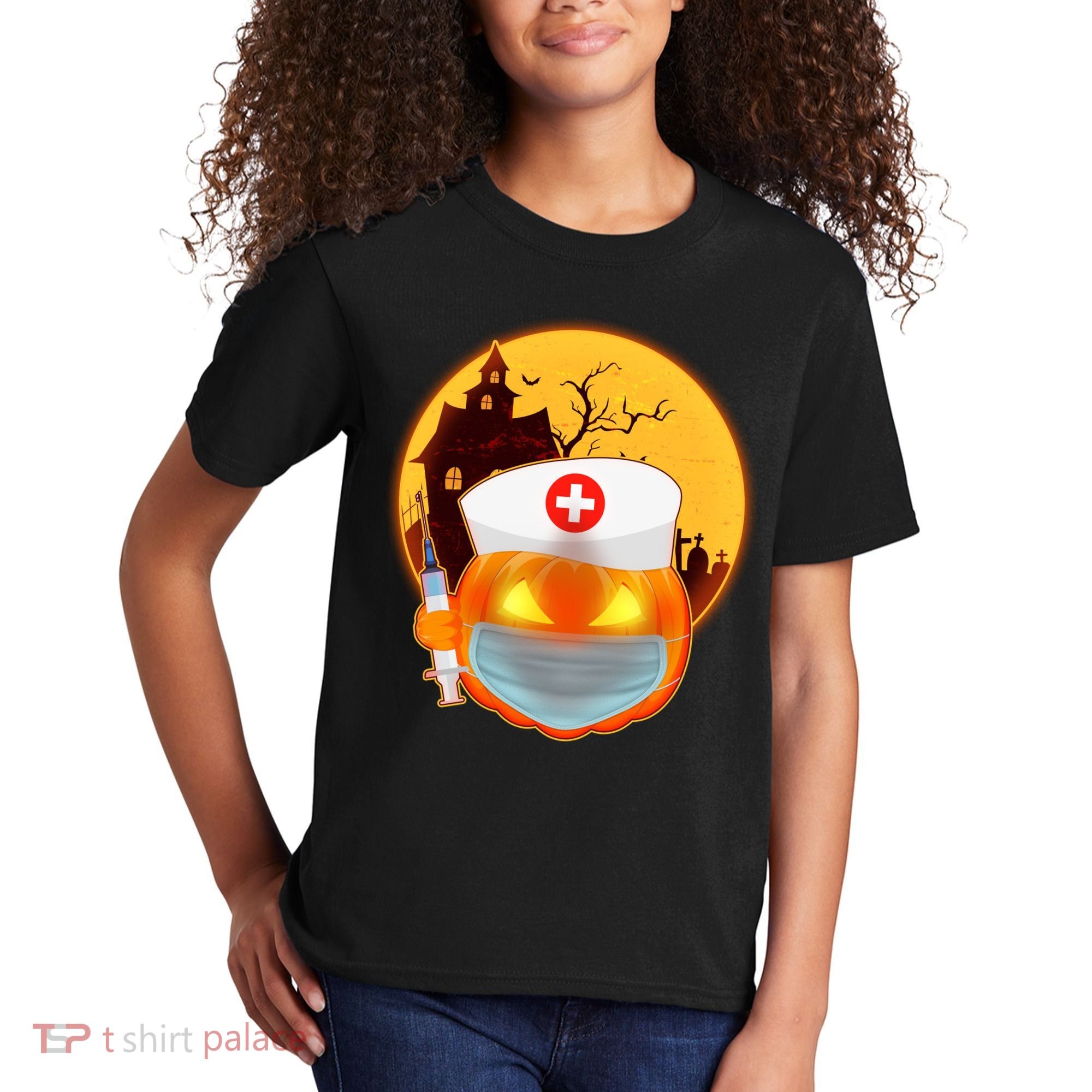 Spooky Halloween Nurse Pumpkin Kids T-Shirt