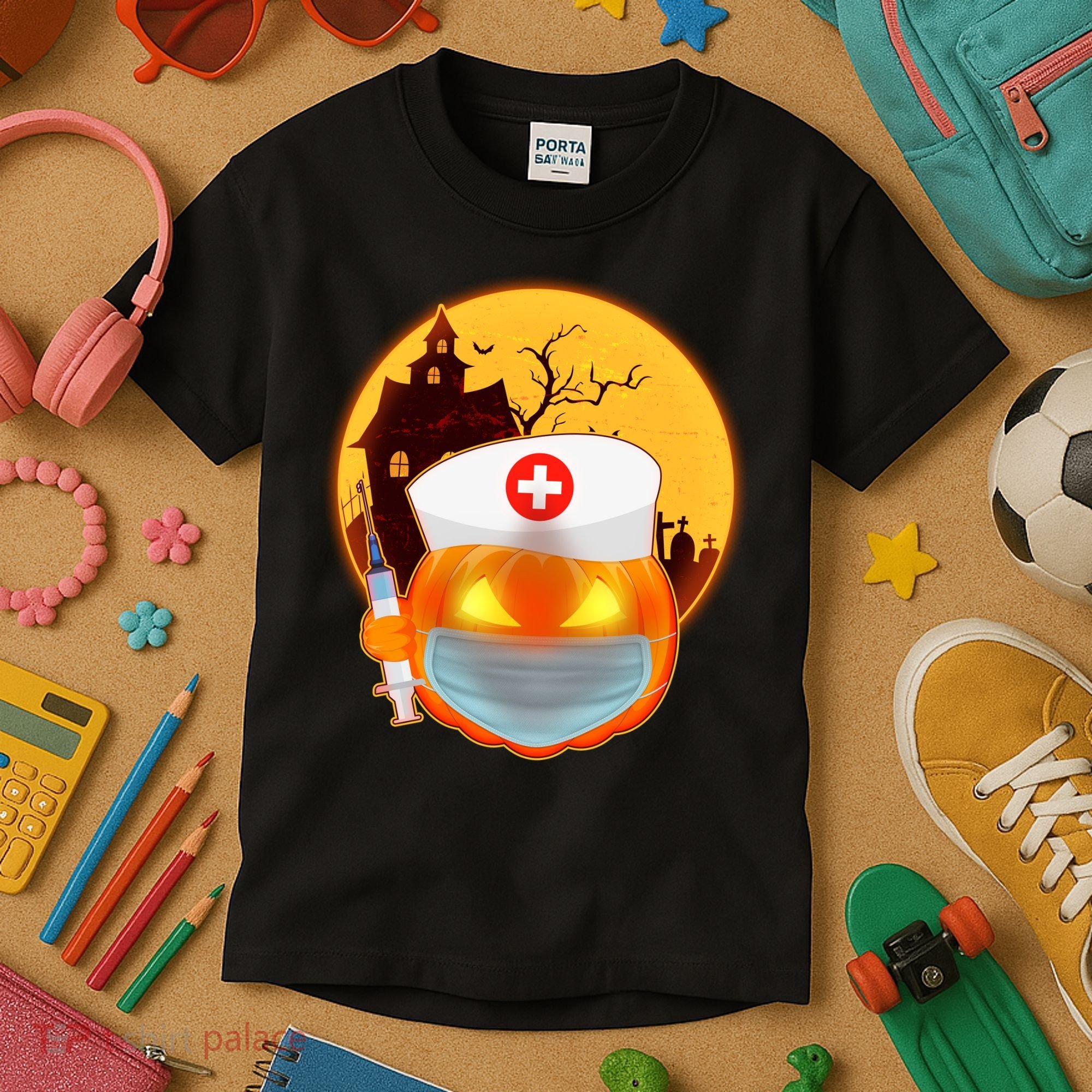 Spooky Halloween Nurse Pumpkin Kids T-Shirt
