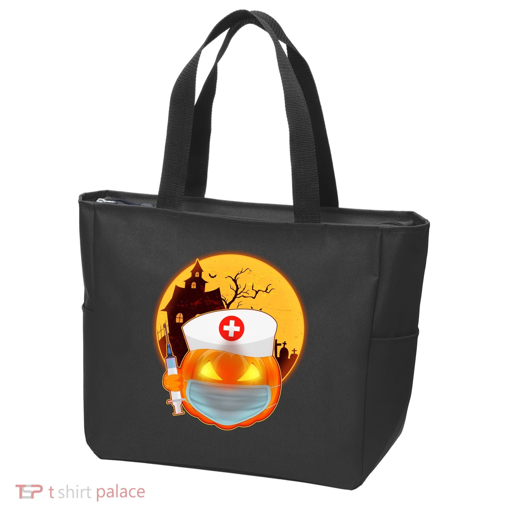 Spooky Halloween Nurse Pumpkin Tote Bag