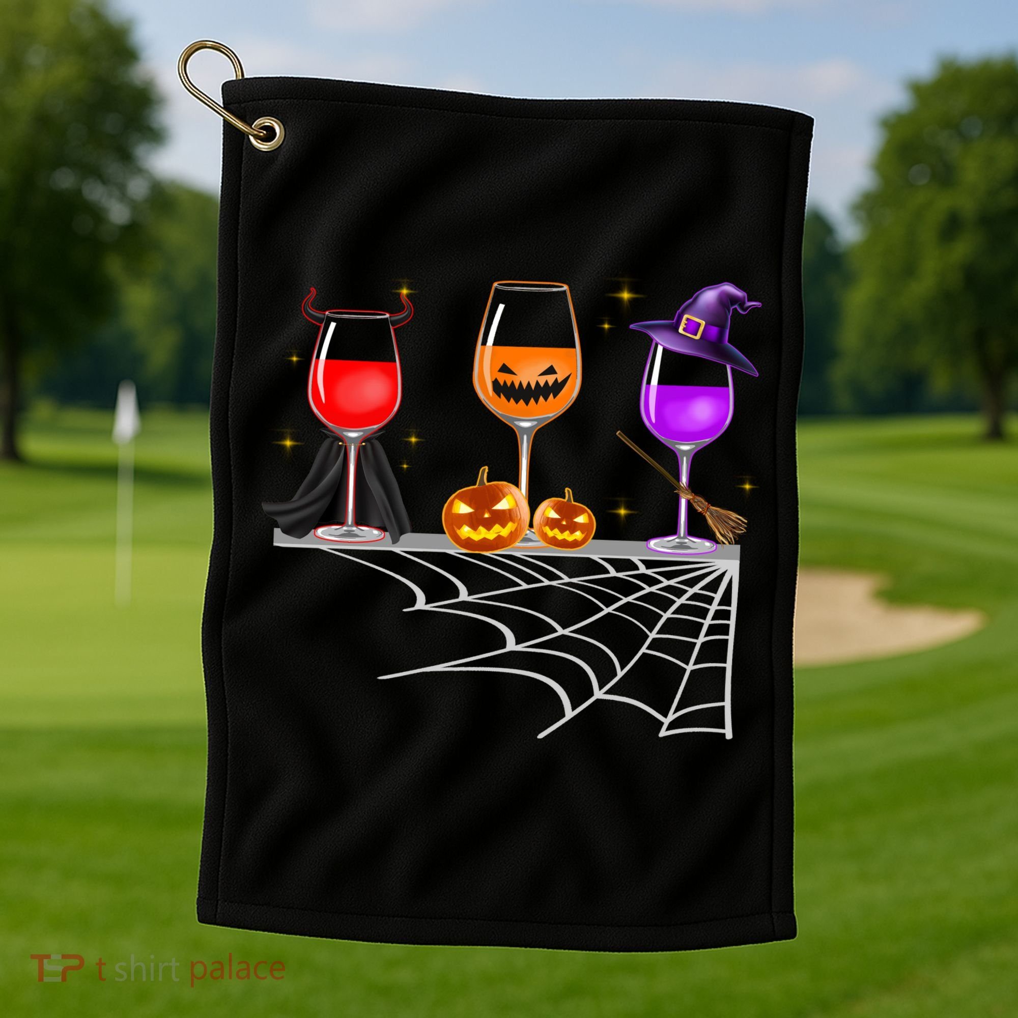 Spooky Wine Glasses Golf Towel
