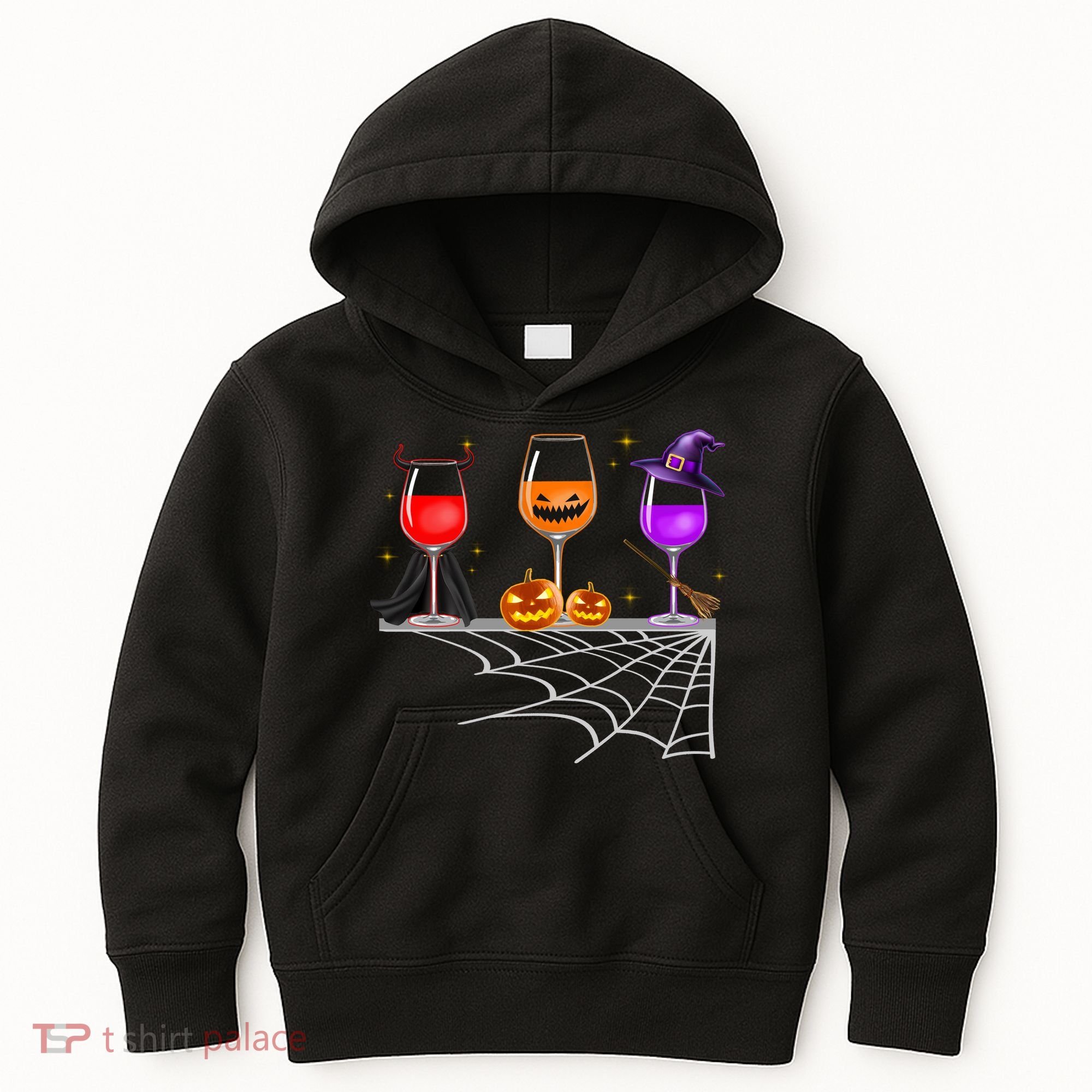 Spooky Wine Glasses Kids Hoodie