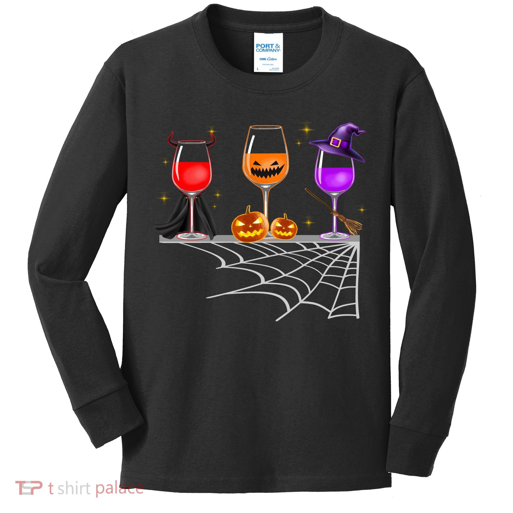 Spooky Wine Glasses Kids Long Sleeve Shirt