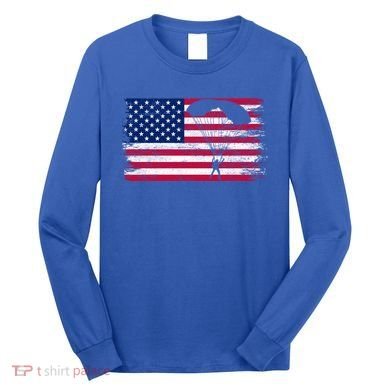 Sky Paraglider Paramotor Paragliding American Flag Skydiving Gift Long Sleeve Shirt