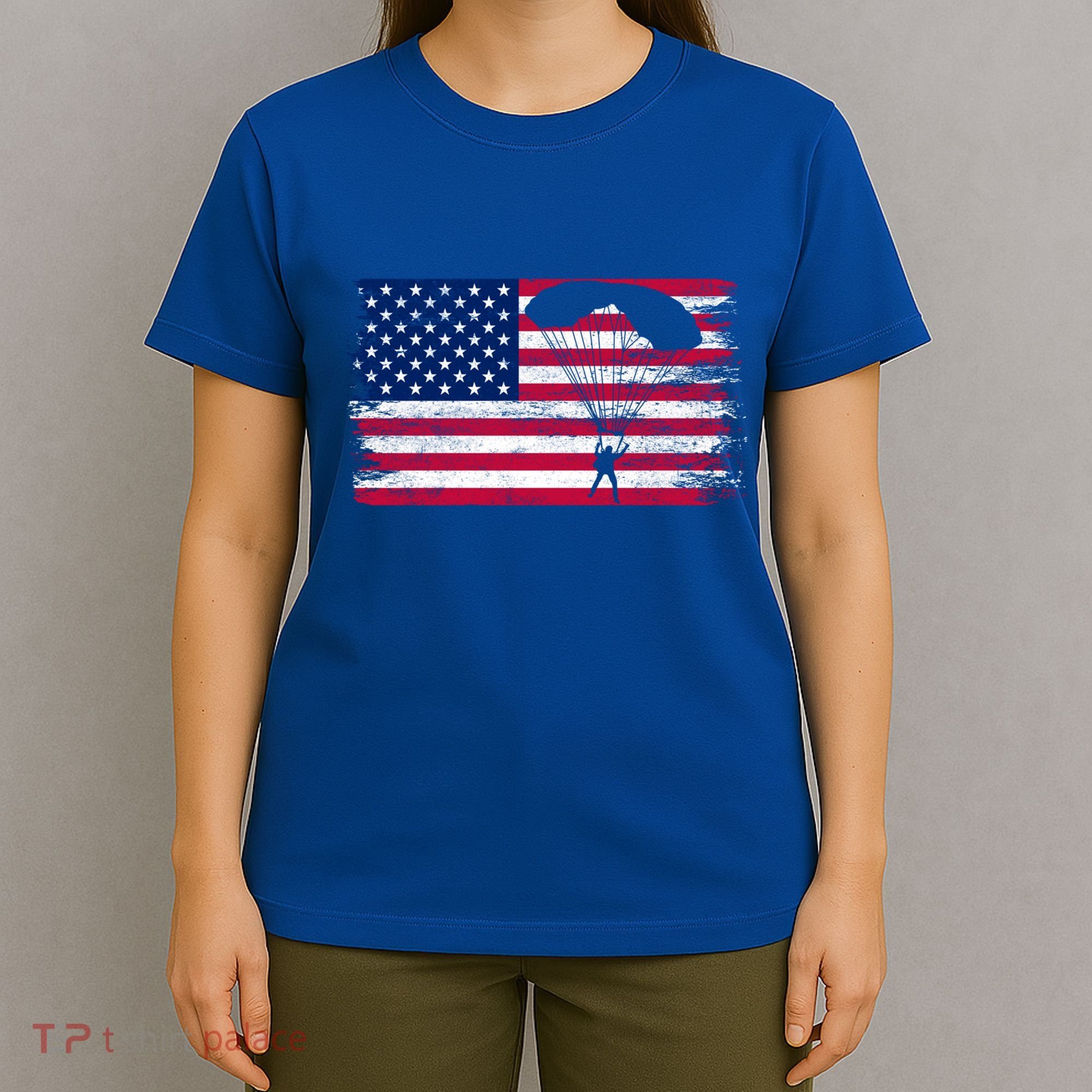 Sky Paraglider Paramotor Paragliding American Flag Skydiving Gift T-Shirt