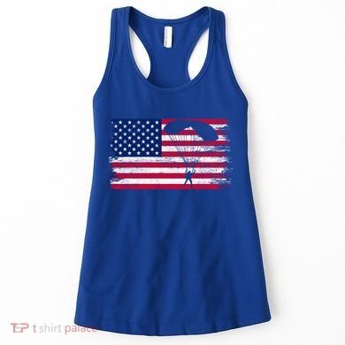 Sky Paraglider Paramotor Paragliding American Flag Skydiving Gift Women's Tank Top