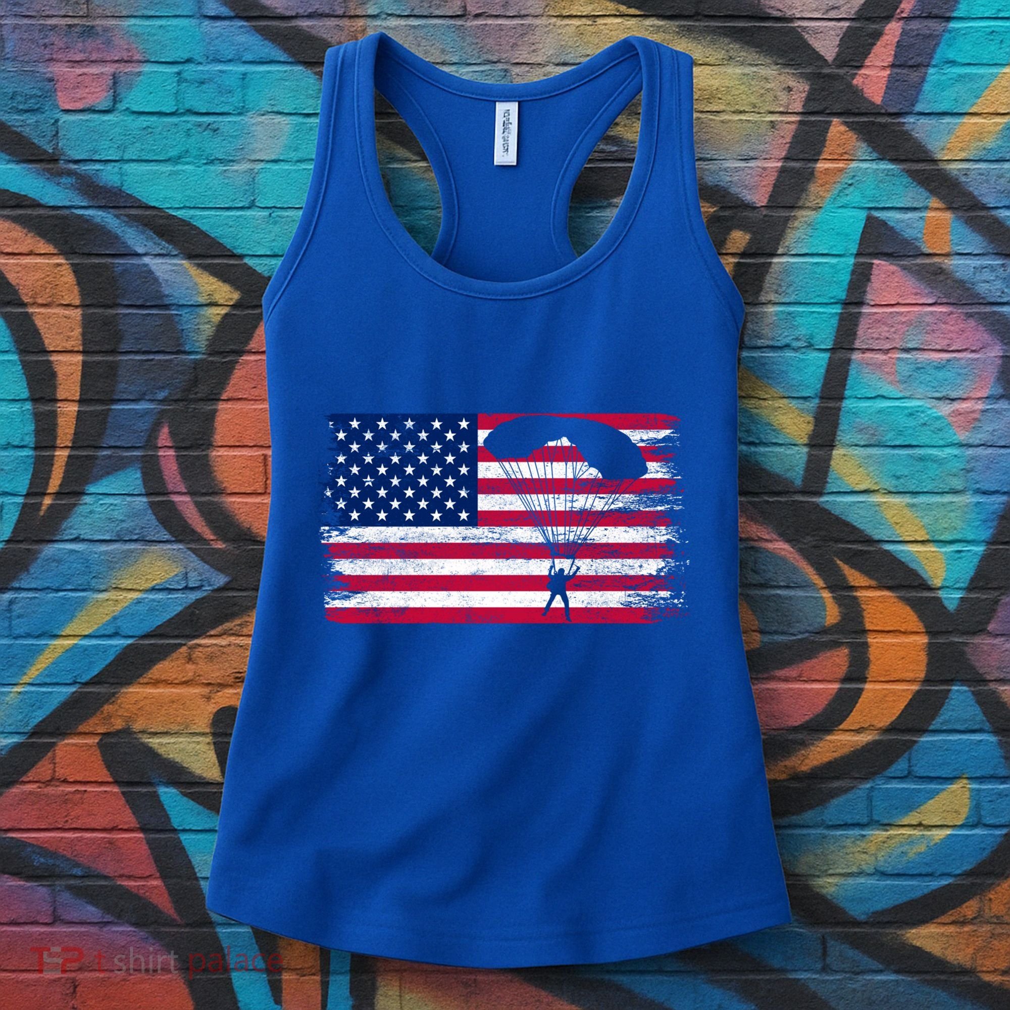 Sky Paraglider Paramotor Paragliding American Flag Skydiving Gift Women's Tank Top