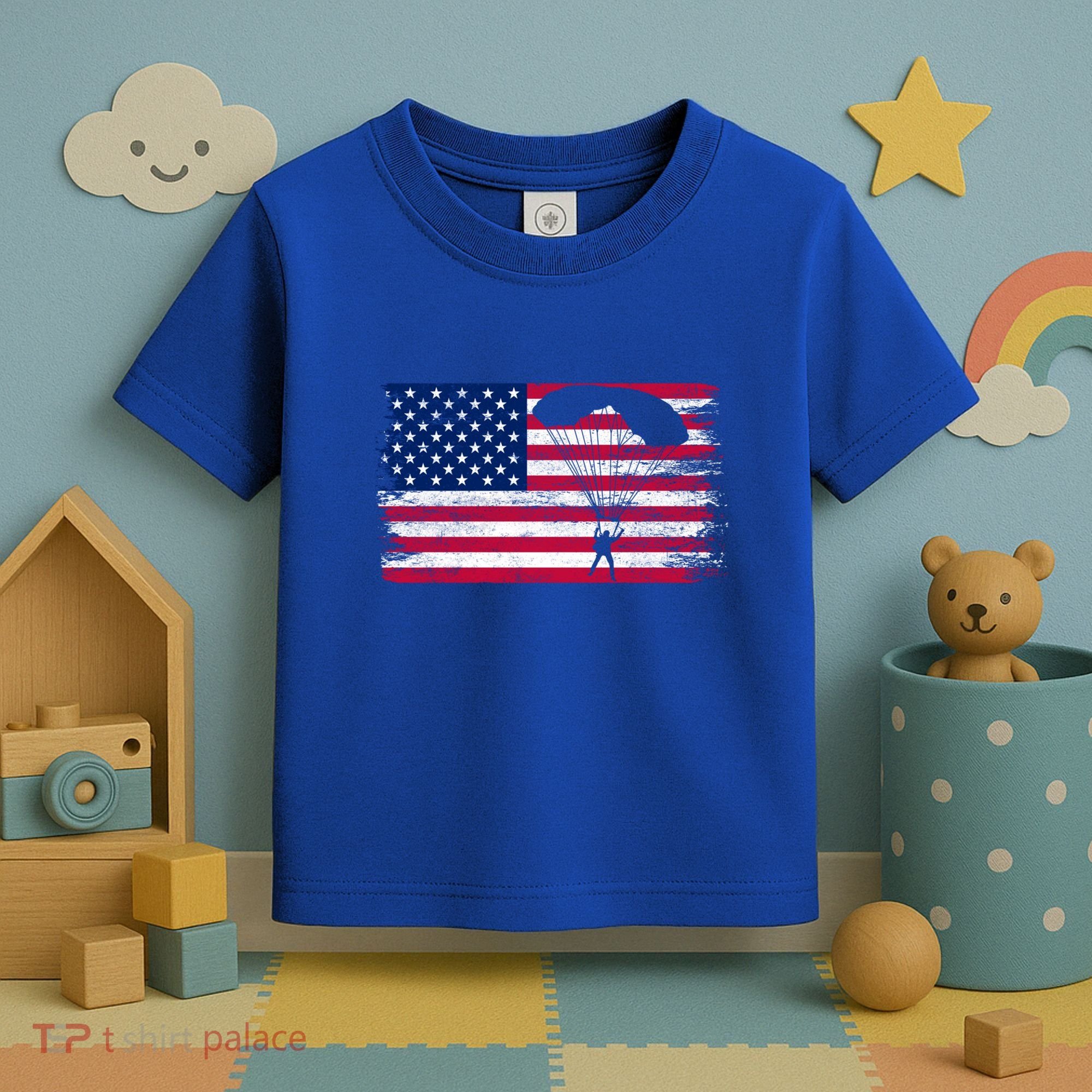 Sky Paraglider Paramotor Paragliding American Flag Skydiving Gift Toddler T-Shirt