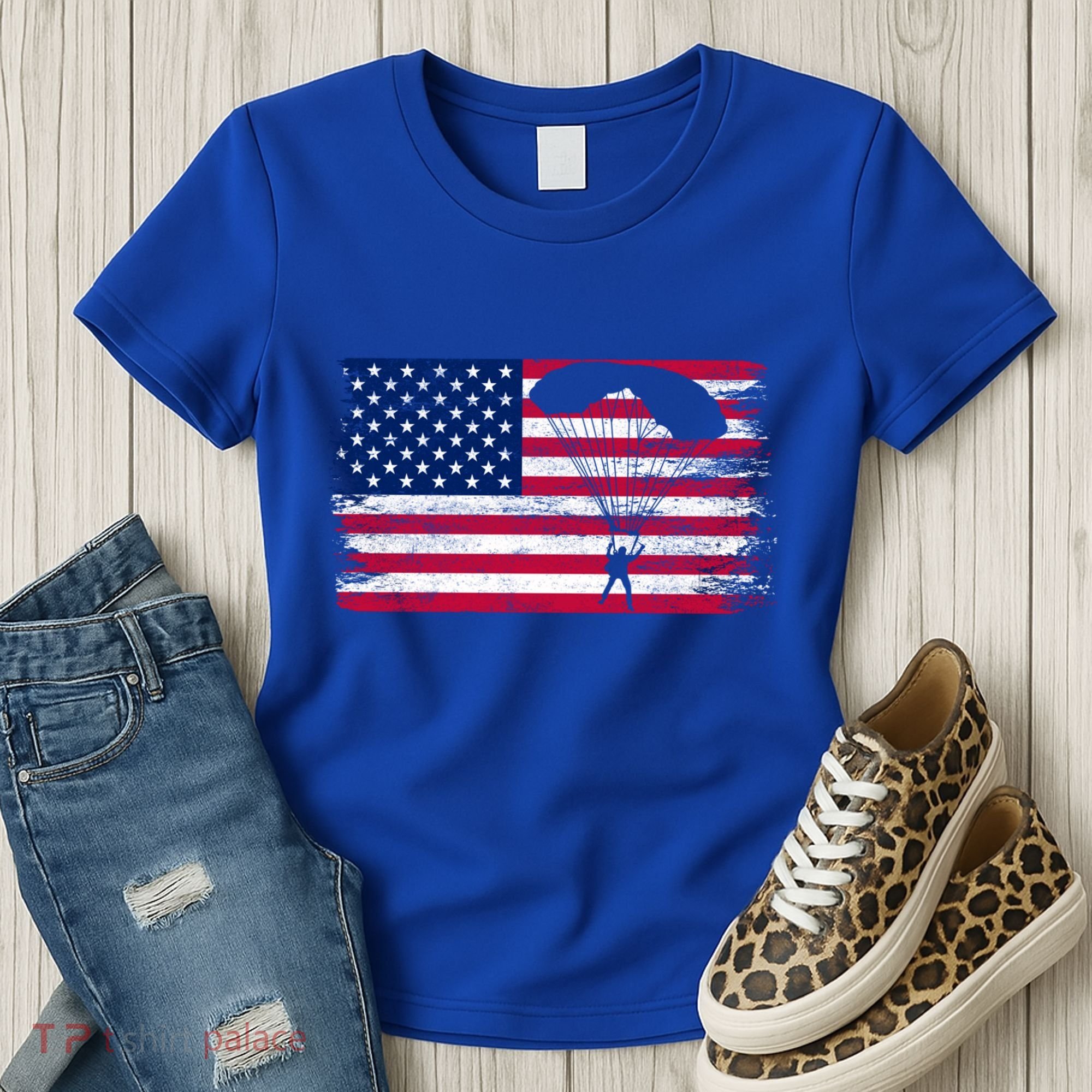 Sky Paraglider Paramotor Paragliding American Flag Skydiving Gift Women's T-Shirt