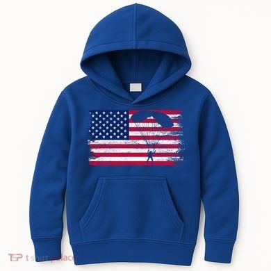 Sky Paraglider Paramotor Paragliding American Flag Skydiving Gift Kids Hoodie