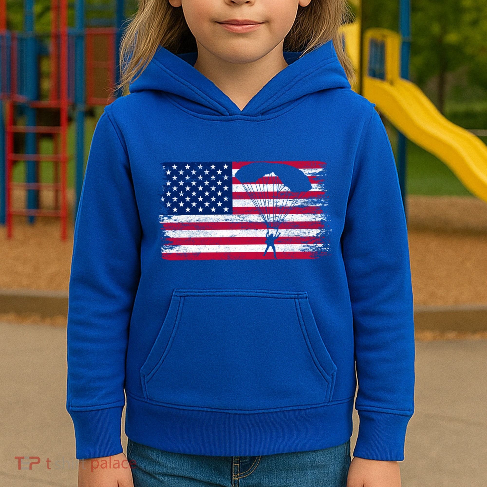 Sky Paraglider Paramotor Paragliding American Flag Skydiving Gift Kids Hoodie