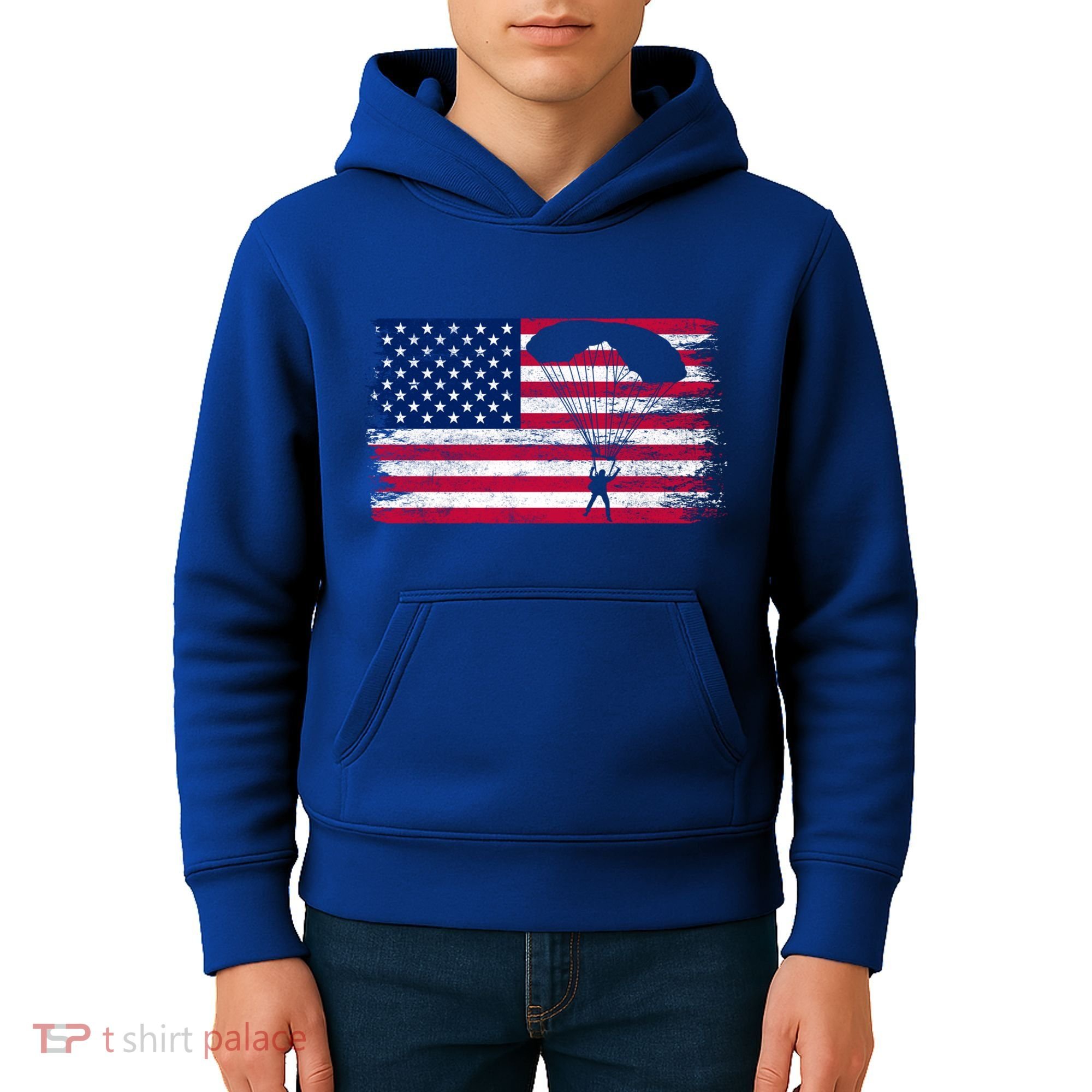 Sky Paraglider Paramotor Paragliding American Flag Skydiving Gift Kids Hoodie