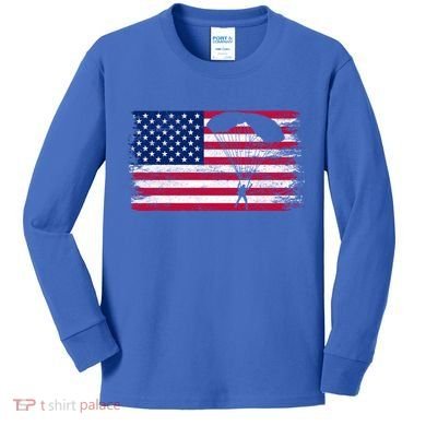 Sky Paraglider Paramotor Paragliding American Flag Skydiving Gift Kids Long Sleeve Shirt