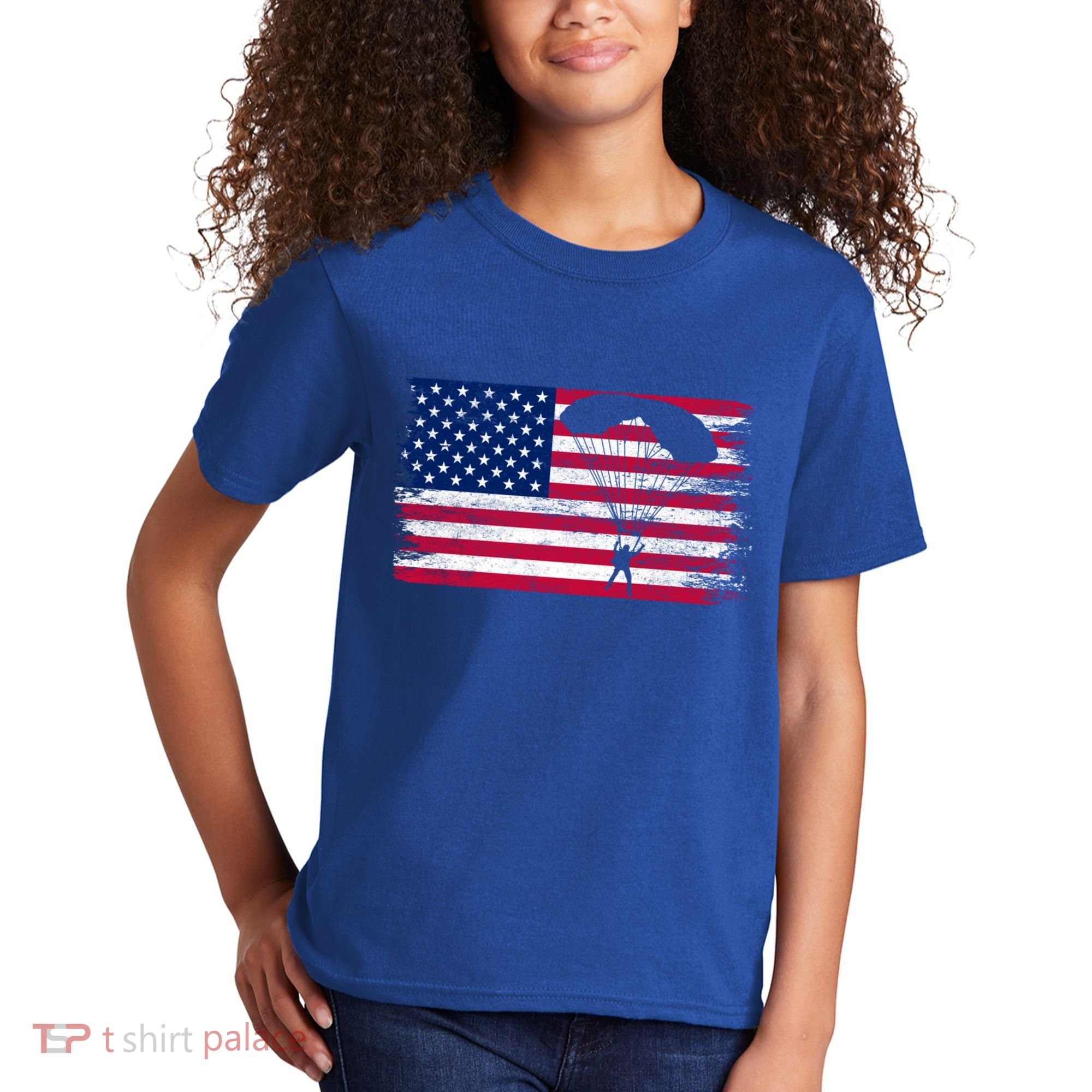 Sky Paraglider Paramotor Paragliding American Flag Skydiving Gift Kids T-Shirt
