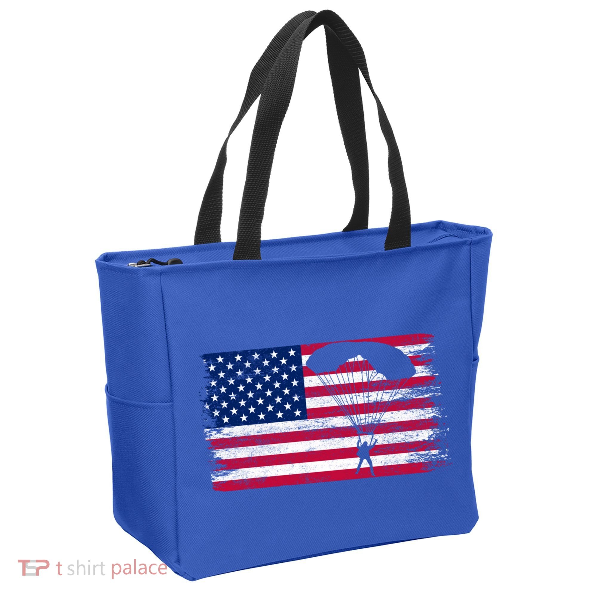 Sky Paraglider Paramotor Paragliding American Flag Skydiving Gift Tote Bag