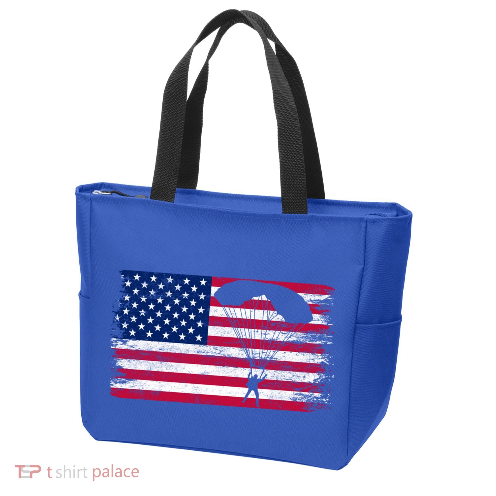 Sky Paraglider Paramotor Paragliding American Flag Skydiving Gift Tote Bag