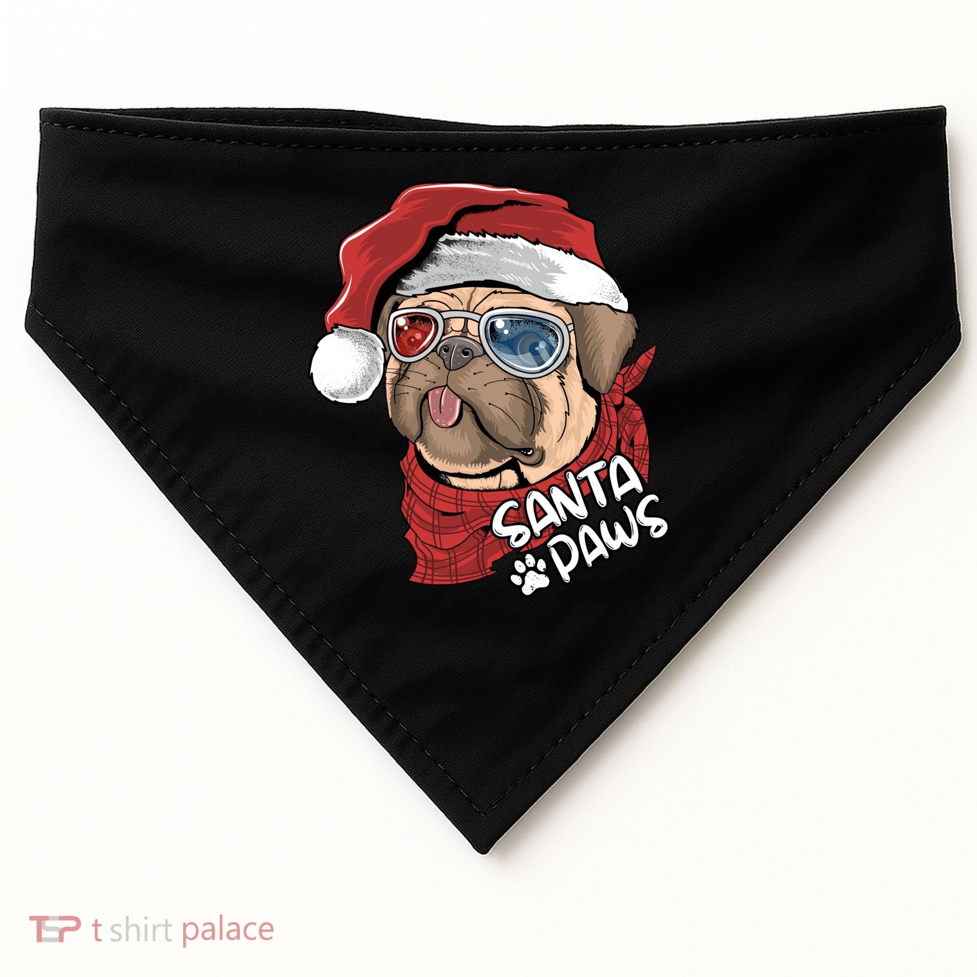 Santa Paws Pug Christmas Tee Kids Boys Xmas Funny Gift Pugmas Gift USA-Made Doggie Bandana