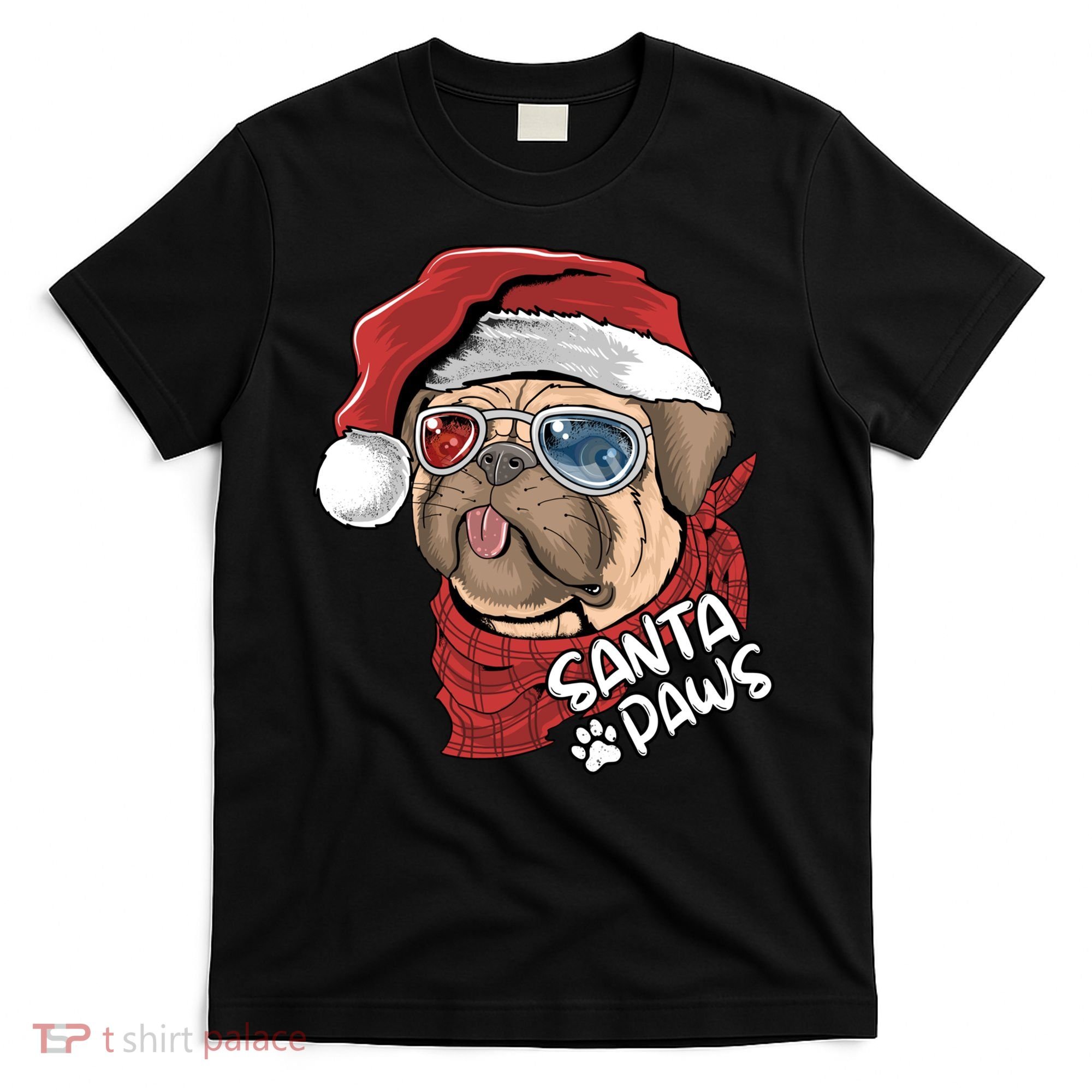 Santa Paws Pug Christmas Tee Kids Boys Xmas Funny Gift Pugmas Gift T-Shirt