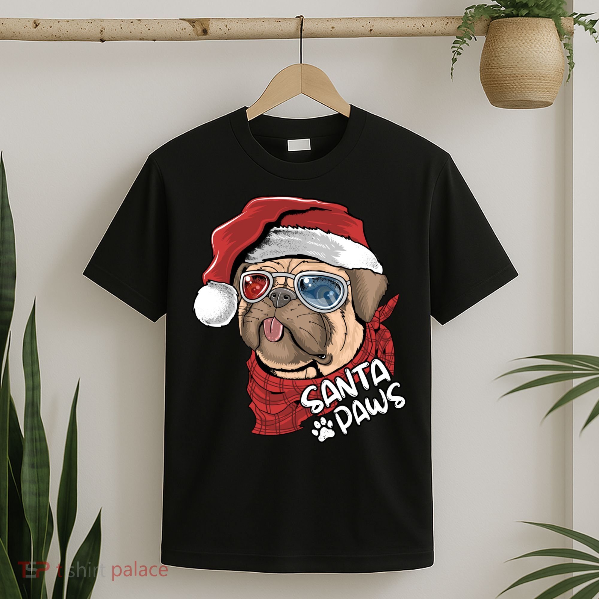 Santa Paws Pug Christmas Tee Kids Boys Xmas Funny Gift Pugmas Gift T-Shirt