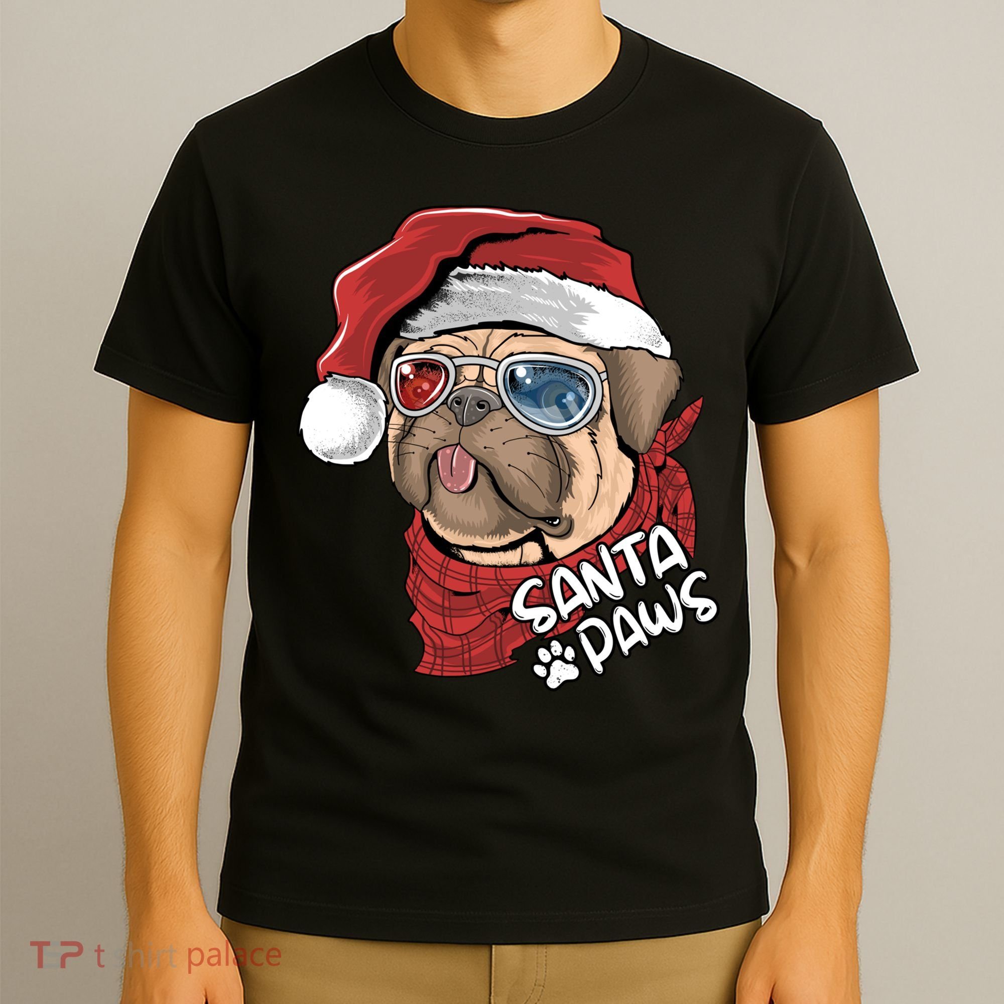 Santa Paws Pug Christmas Tee Kids Boys Xmas Funny Gift Pugmas Gift T-Shirt
