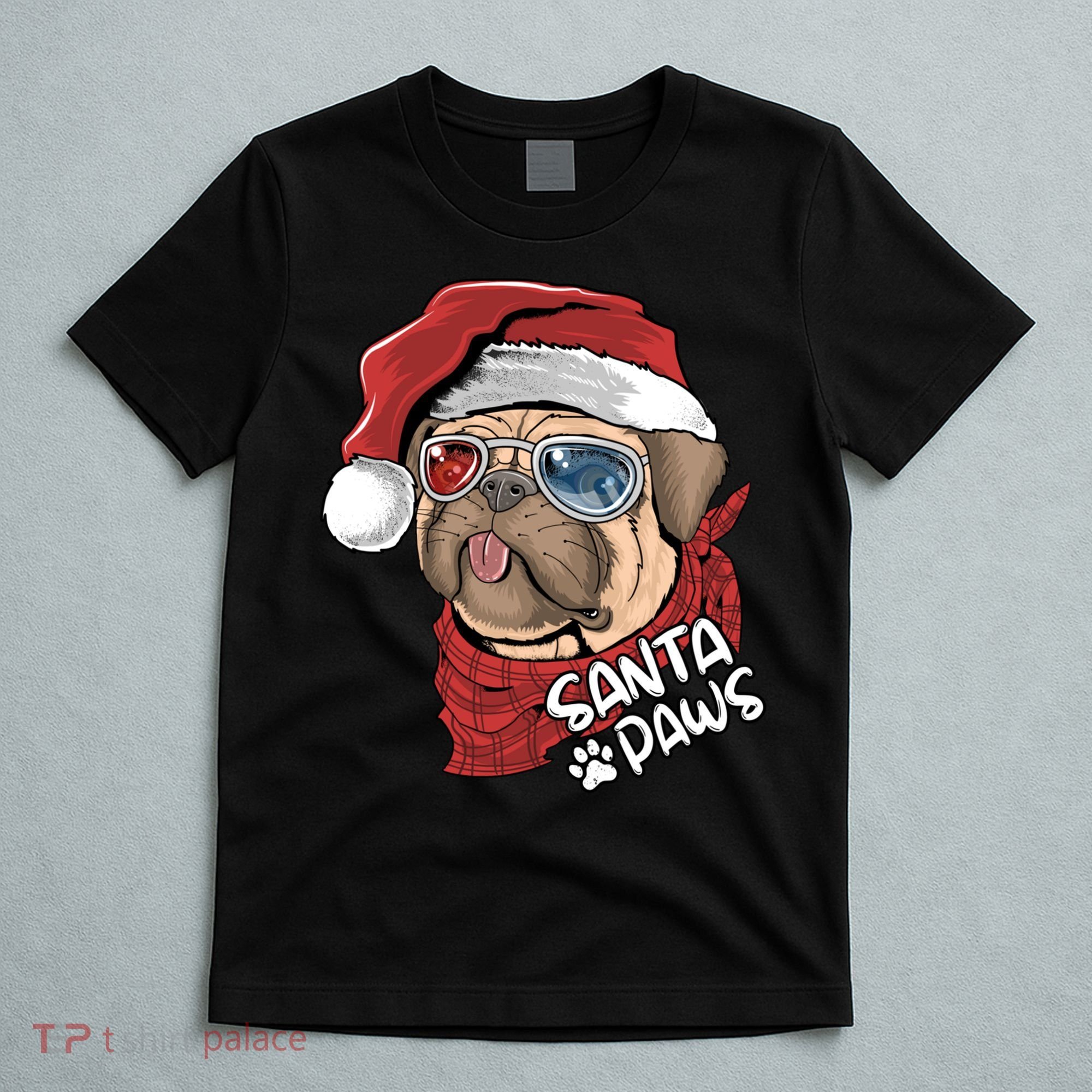 Santa Paws Pug Christmas Tee Kids Boys Xmas Funny Gift Pugmas Gift T-Shirt