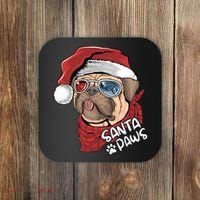 Santa Paws Pug Christmas Tee Kids Boys Xmas Funny Gift Pugmas Gift Coaster thumb 0