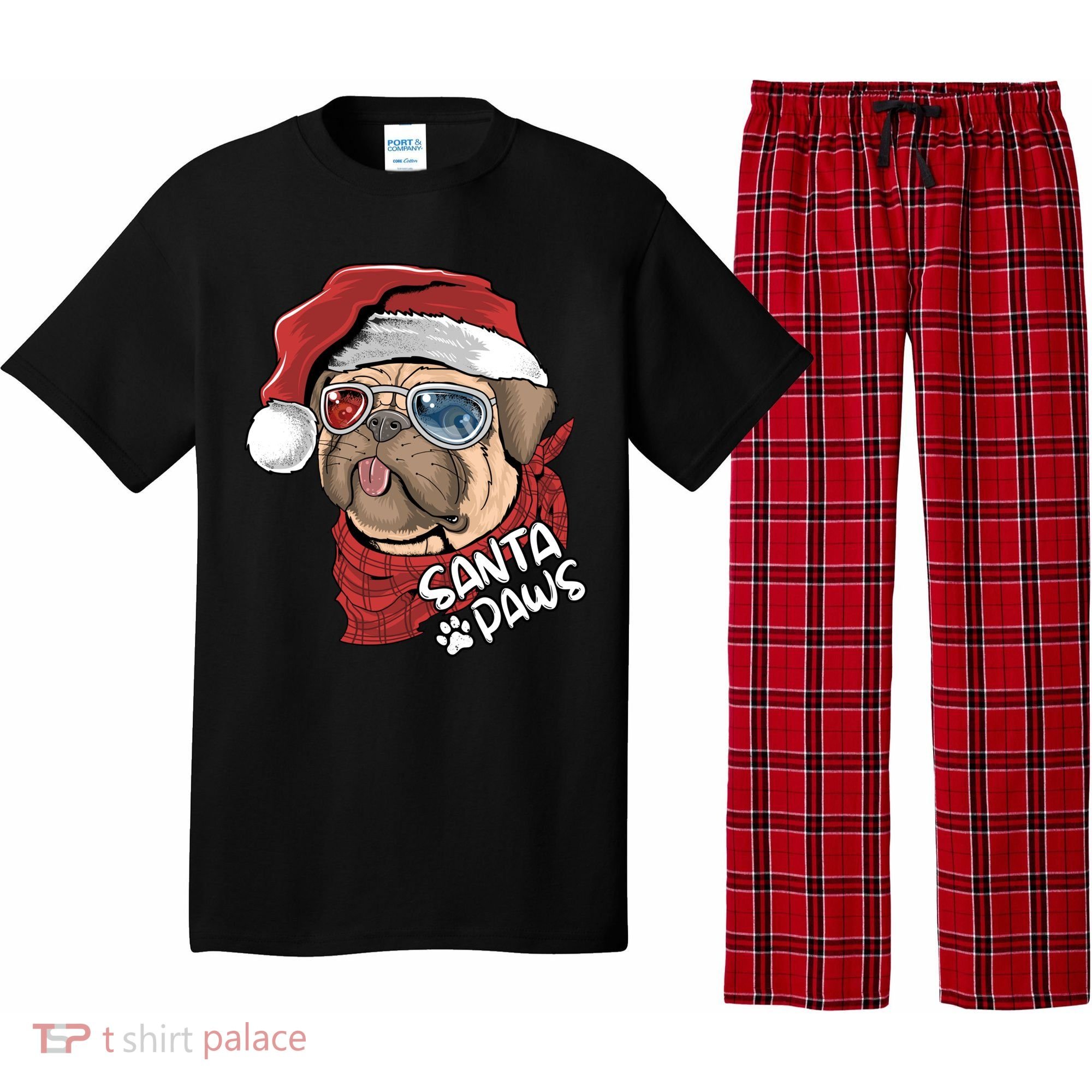 Santa Paws Pug Christmas Tee Kids Boys Xmas Funny Gift Pugmas Gift Pajama Set
