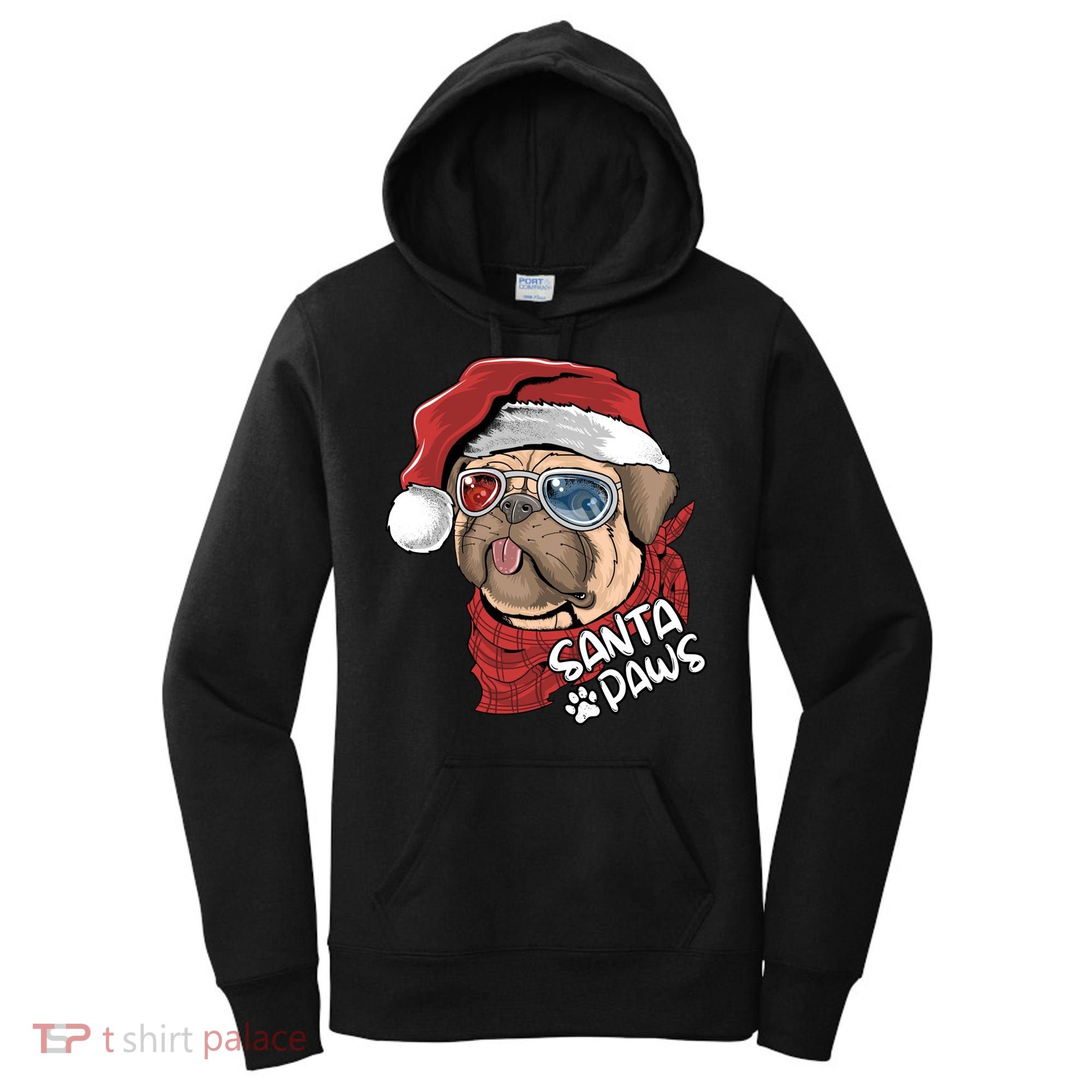 Santa Paws Pug Christmas Tee Kids Boys Xmas Funny Gift Pugmas Gift Women's Hoodie