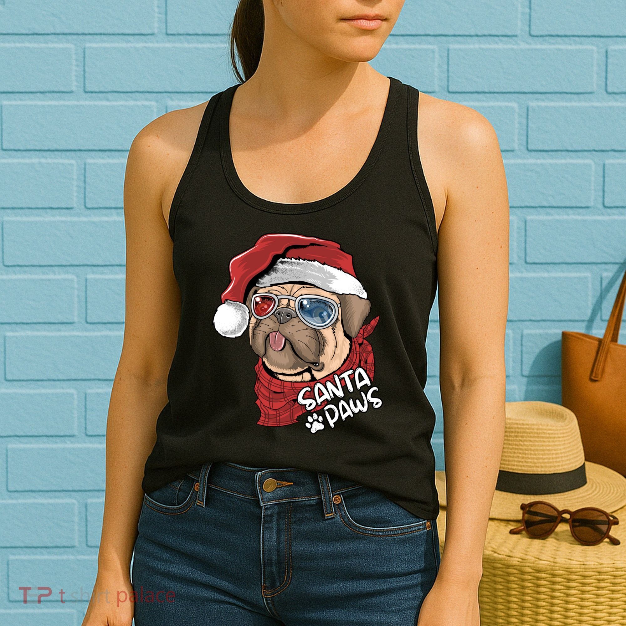 Santa Paws Pug Christmas Tee Kids Boys Xmas Funny Gift Pugmas Gift Women's Tank Top