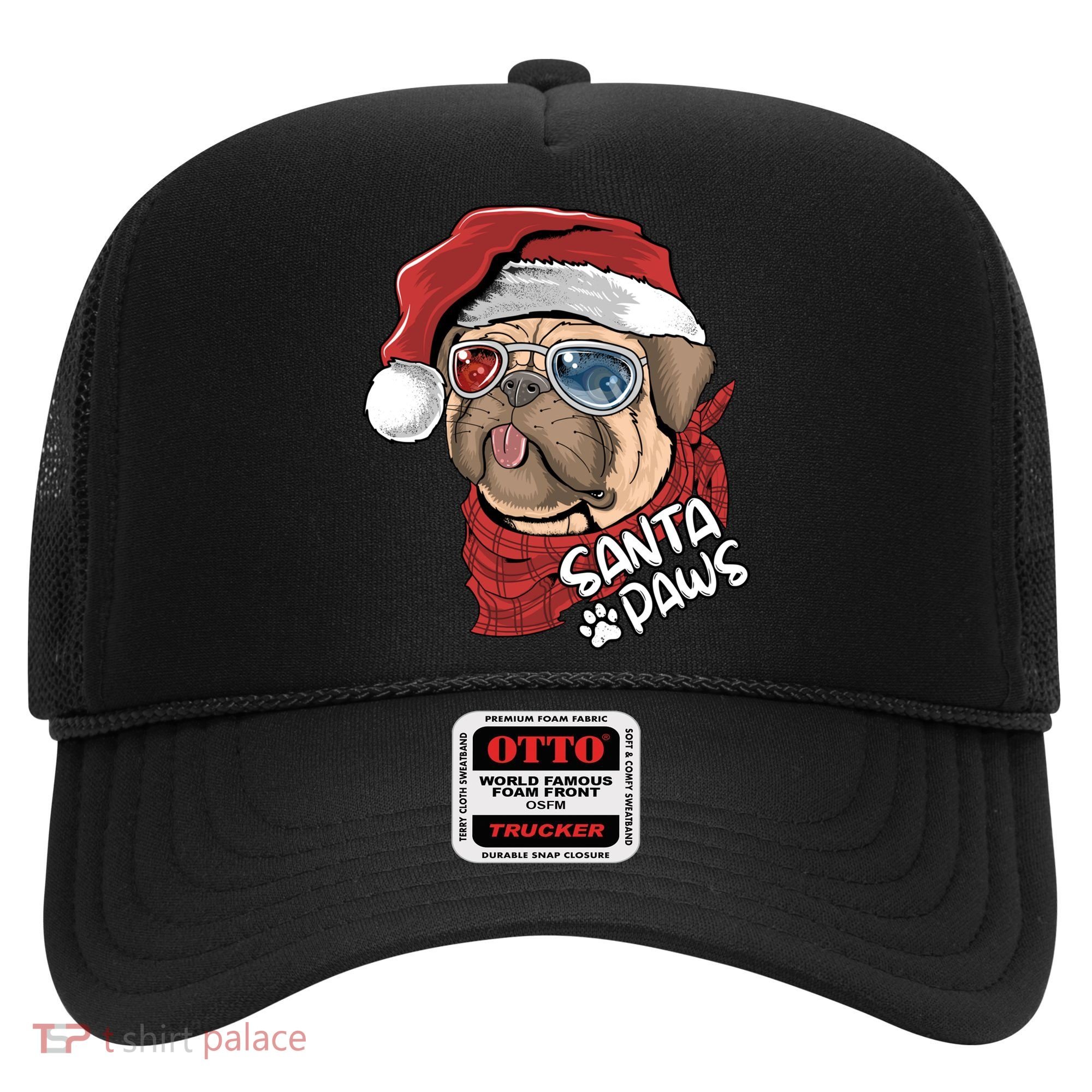 Santa Paws Pug Christmas Tee Kids Boys Xmas Funny Gift Pugmas Gift Hat