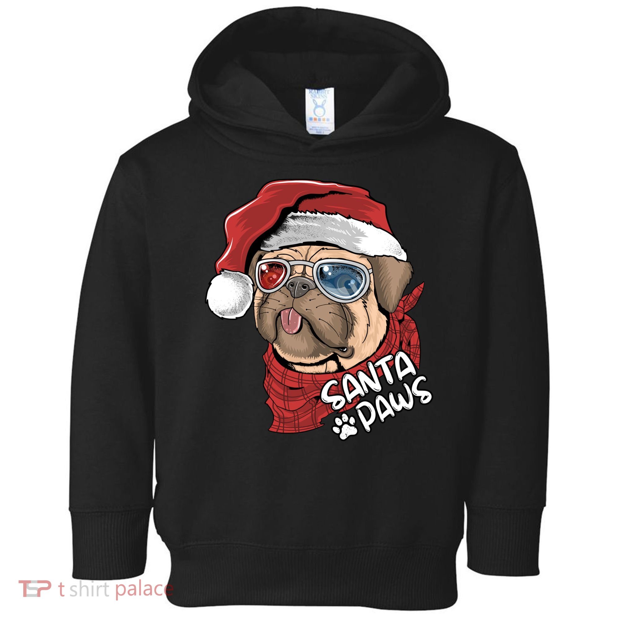 Santa Paws Pug Christmas Tee Kids Boys Xmas Funny Gift Pugmas Gift Toddler Hoodie